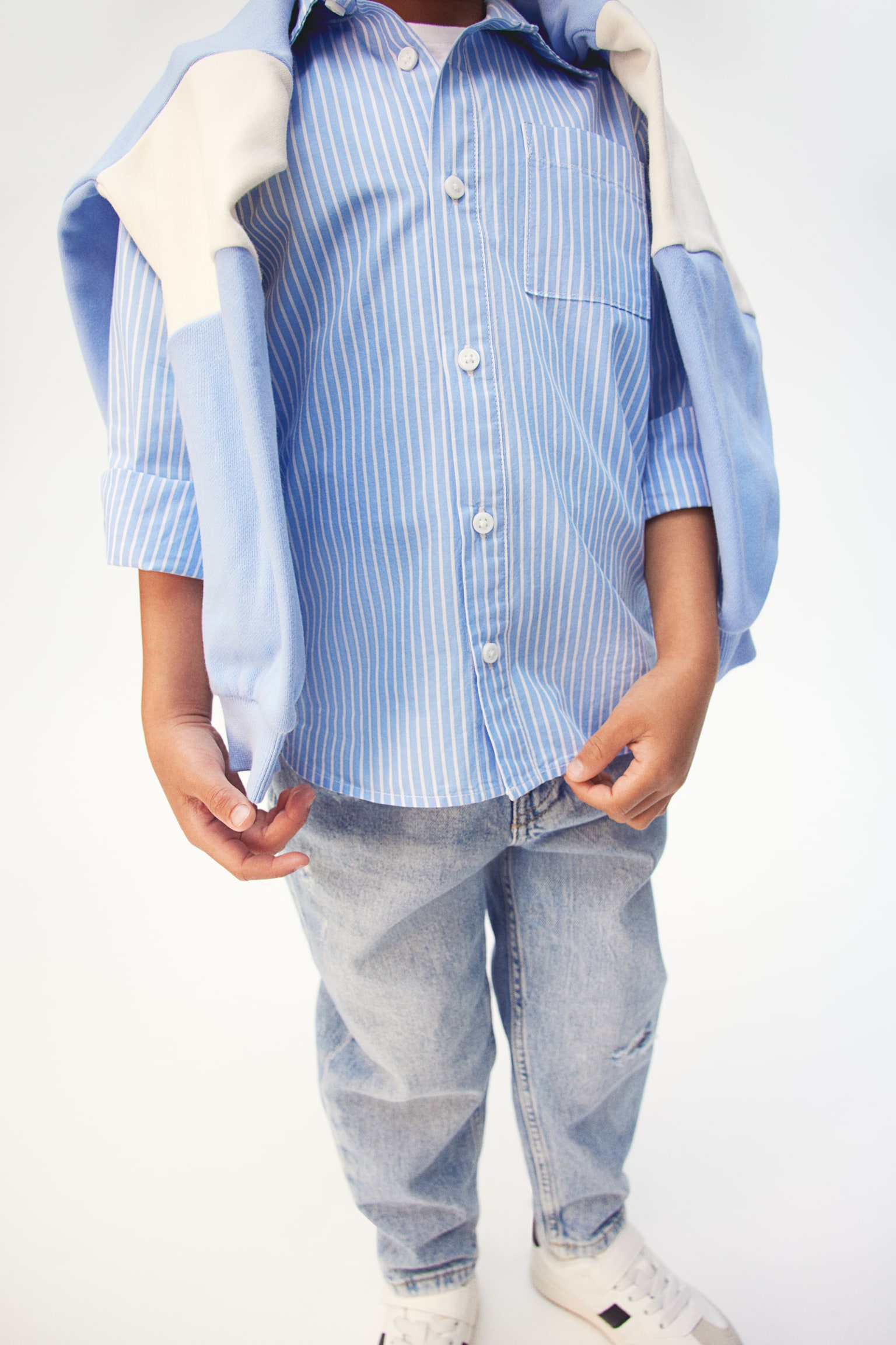 Long-sleeved cotton shirt - Light blue/Striped - 3