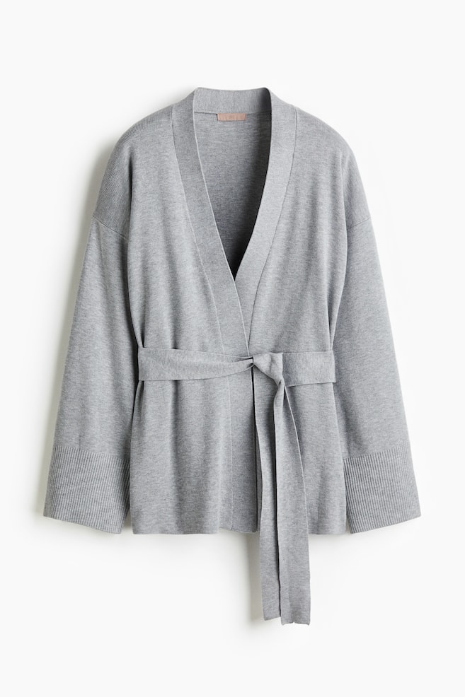 Knitted tie-belt cardigan - Grey marl - 1