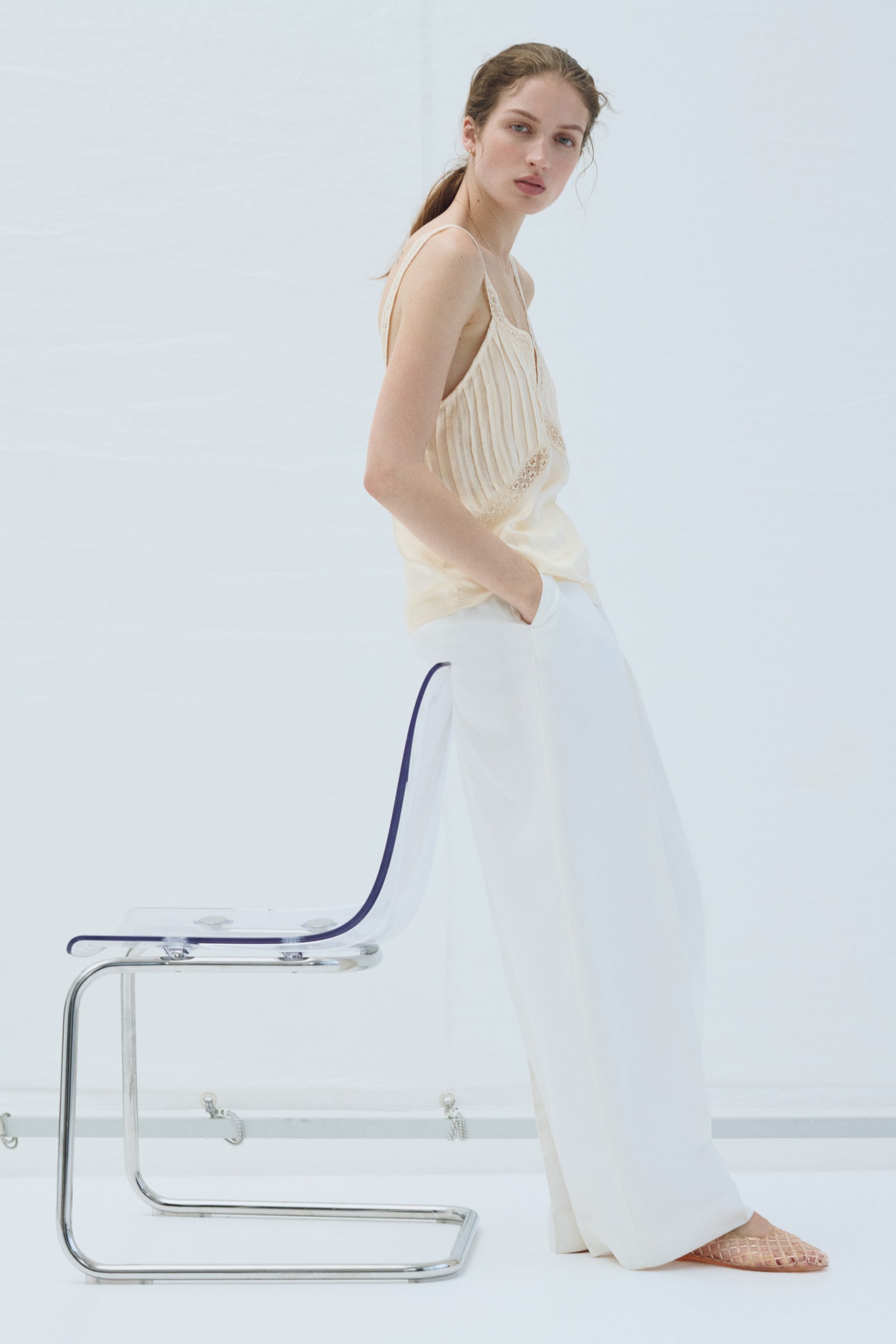 Lace-Trimmed Pintucked Top - 5