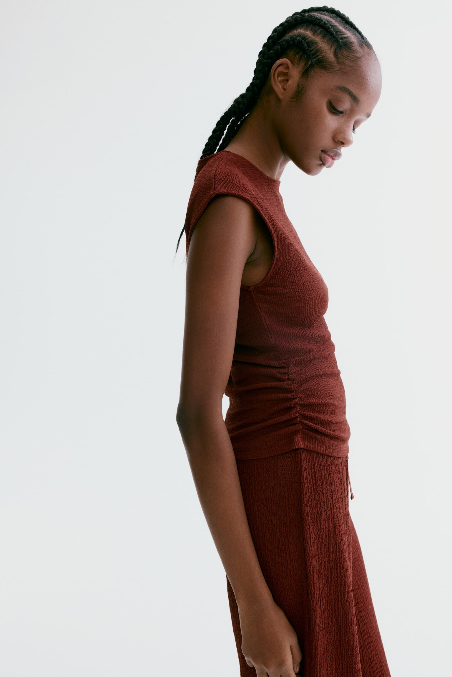 Textured jersey top - Rust red/Light beige/Patterned/Black - 3