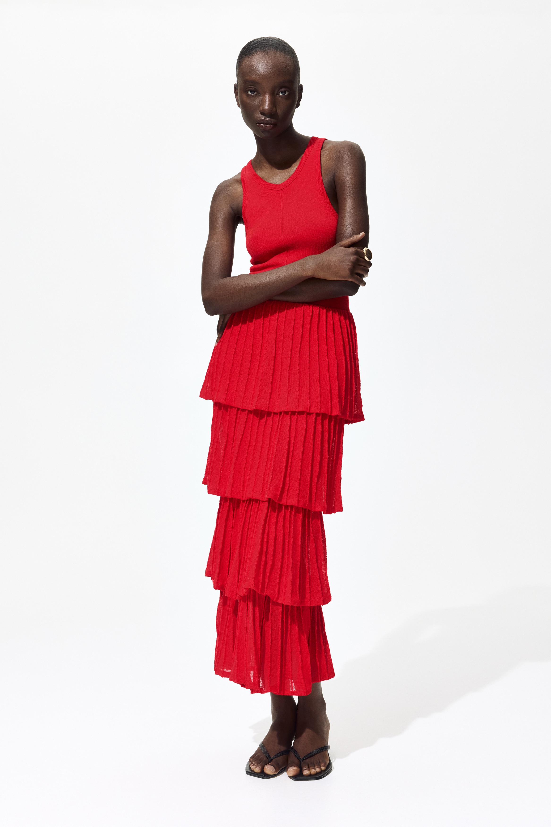 Tiered Fine-Knit Dress