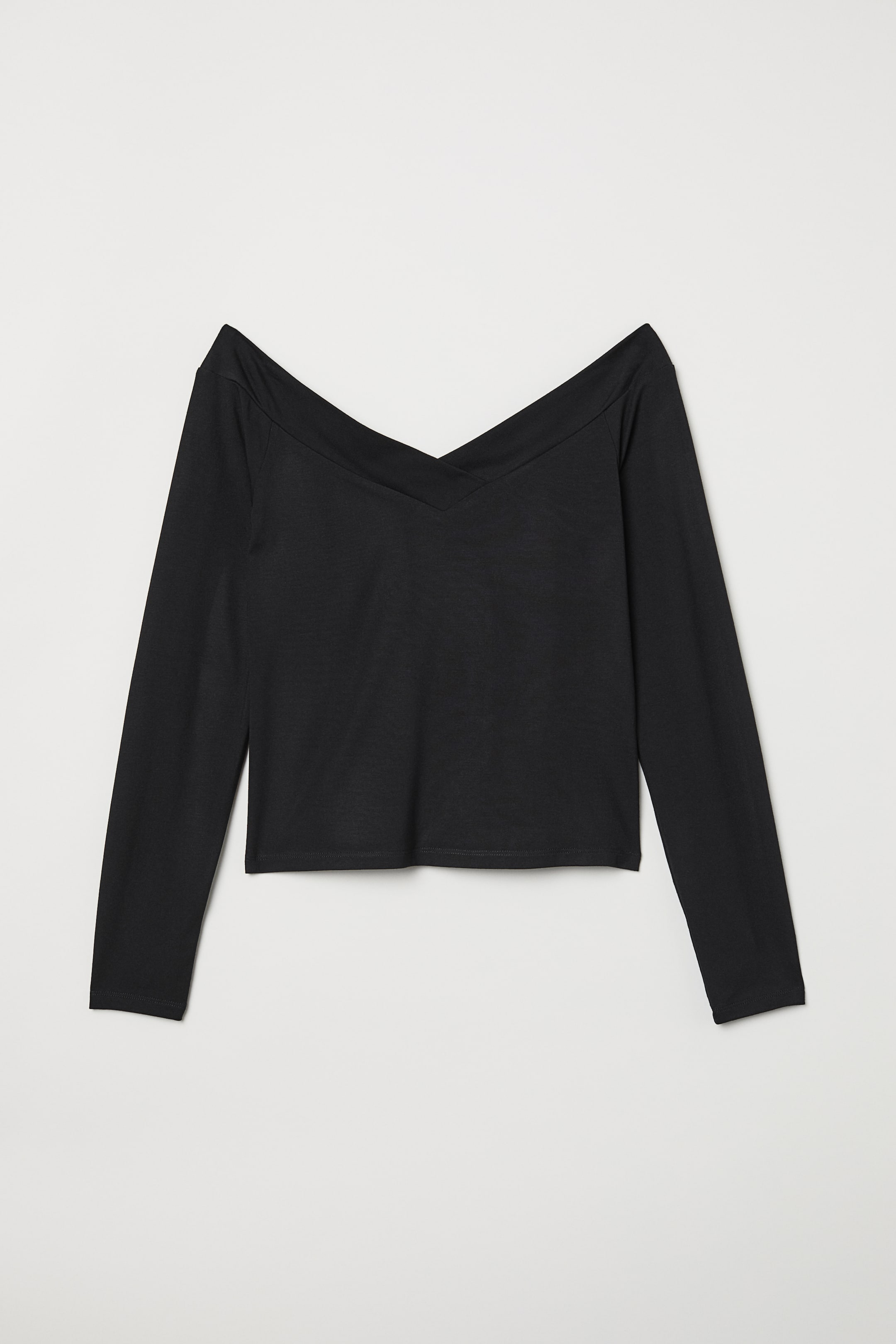 Off-the-shoulder top - V-neck - Long sleeve - Black - Ladies | H&M GB