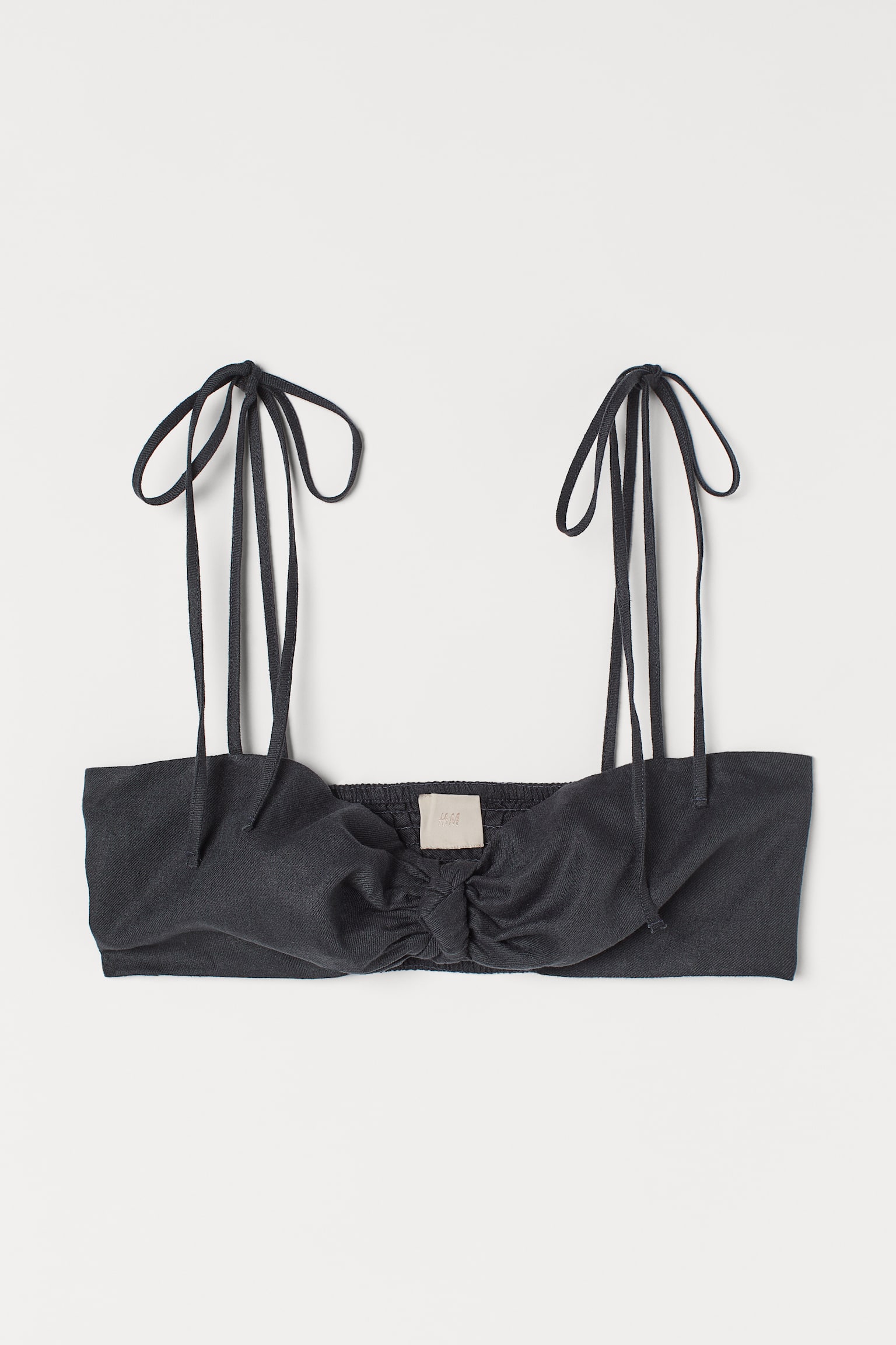 리넨 블렌드 크롭트 탑 - 다크 그레이