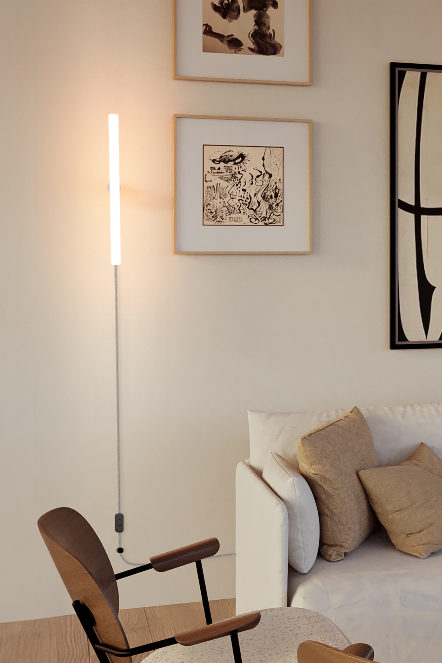 Arandela Com Lâmpada Linear E Ficha - Titânio Escovado