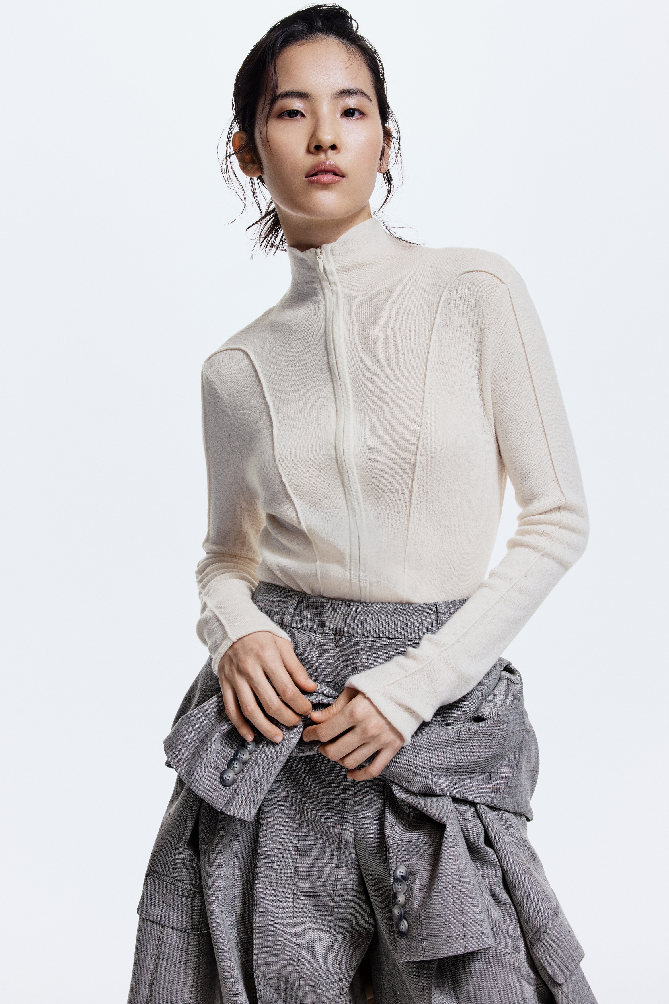 Cashmere-Blend Top with Zipper - Cream - Ladies | H&M US
