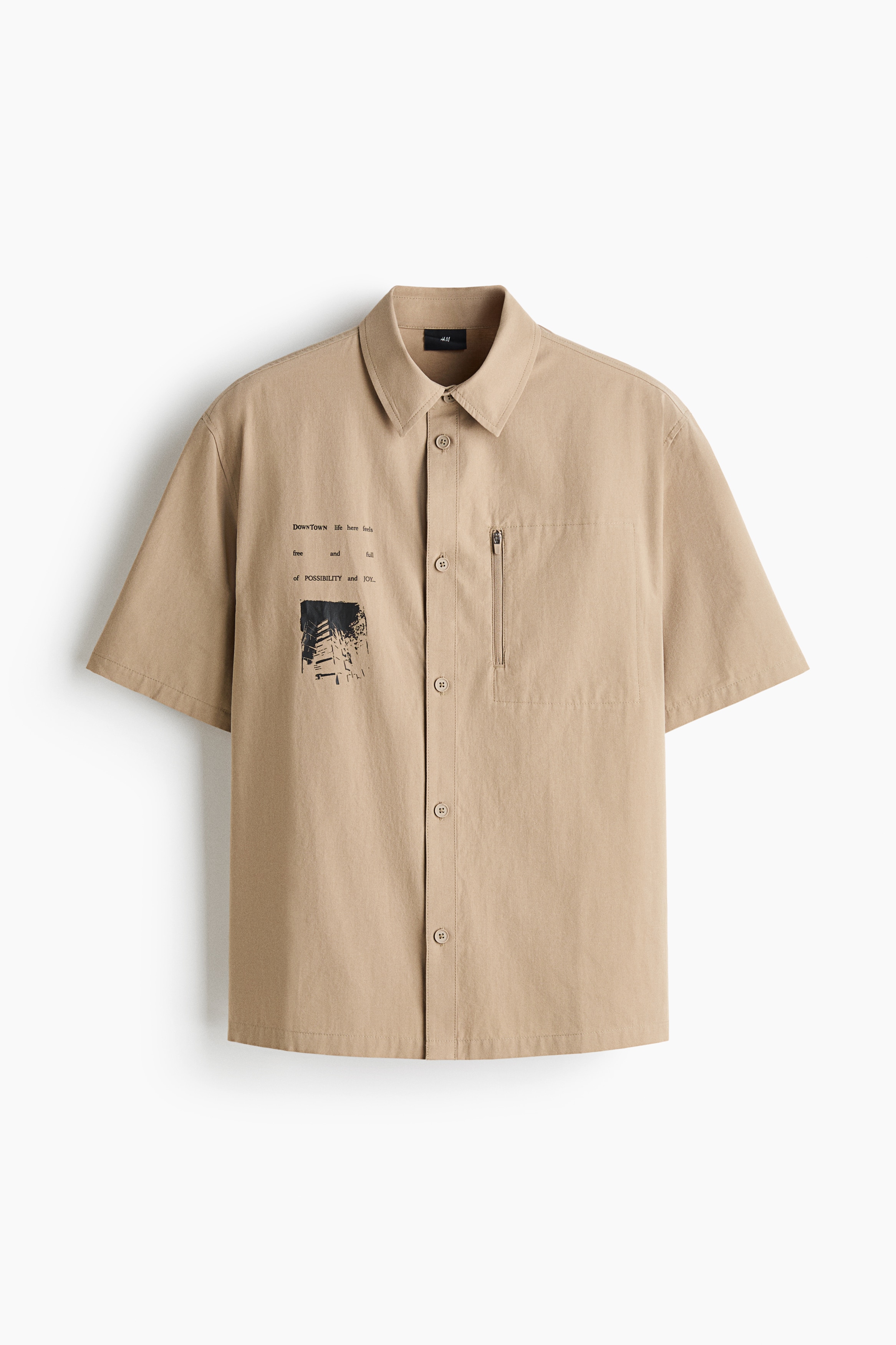 Áo sơ mi bằng cotton in hình dáng rộng - Màu be/Downtown/Màu đen/All good/Màu trắng/Downtown