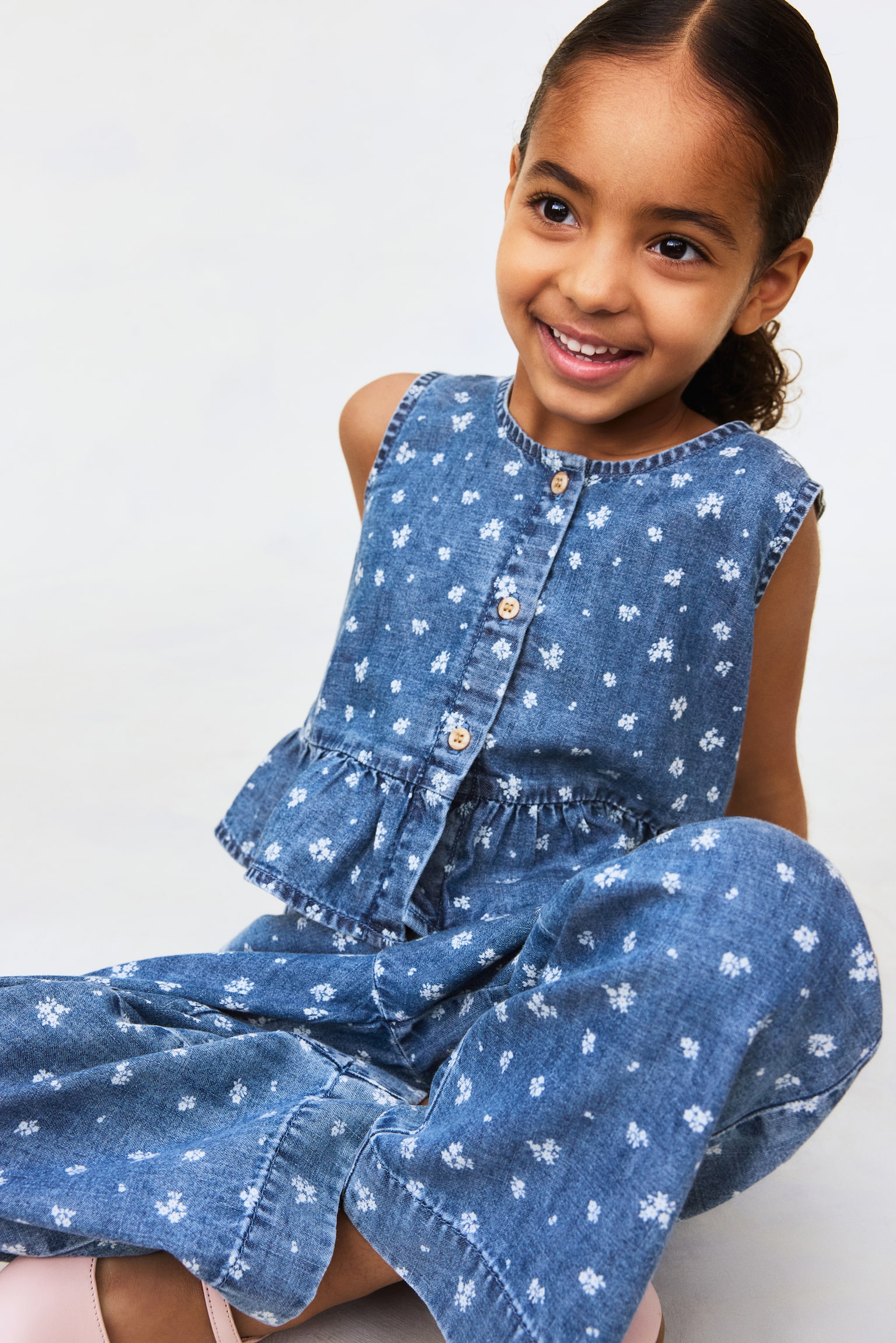 2-Piece Printed Denim Set - Denim blue/floral - 6