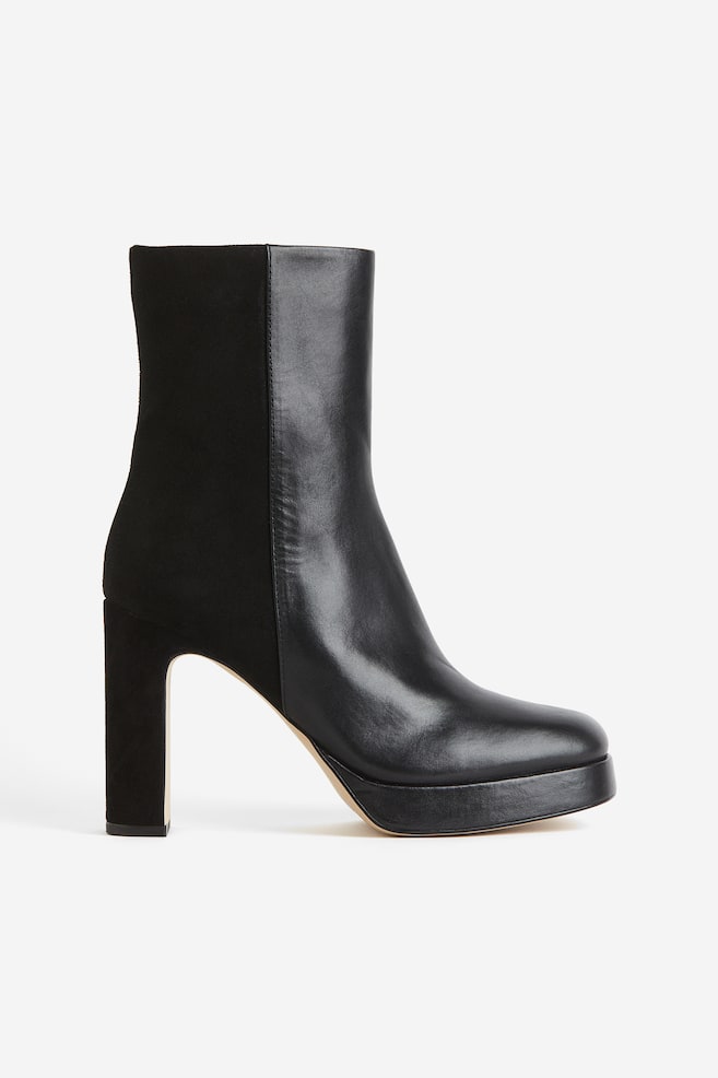 Støvler i læder med hæl - Sort/Mørkebrun - 1