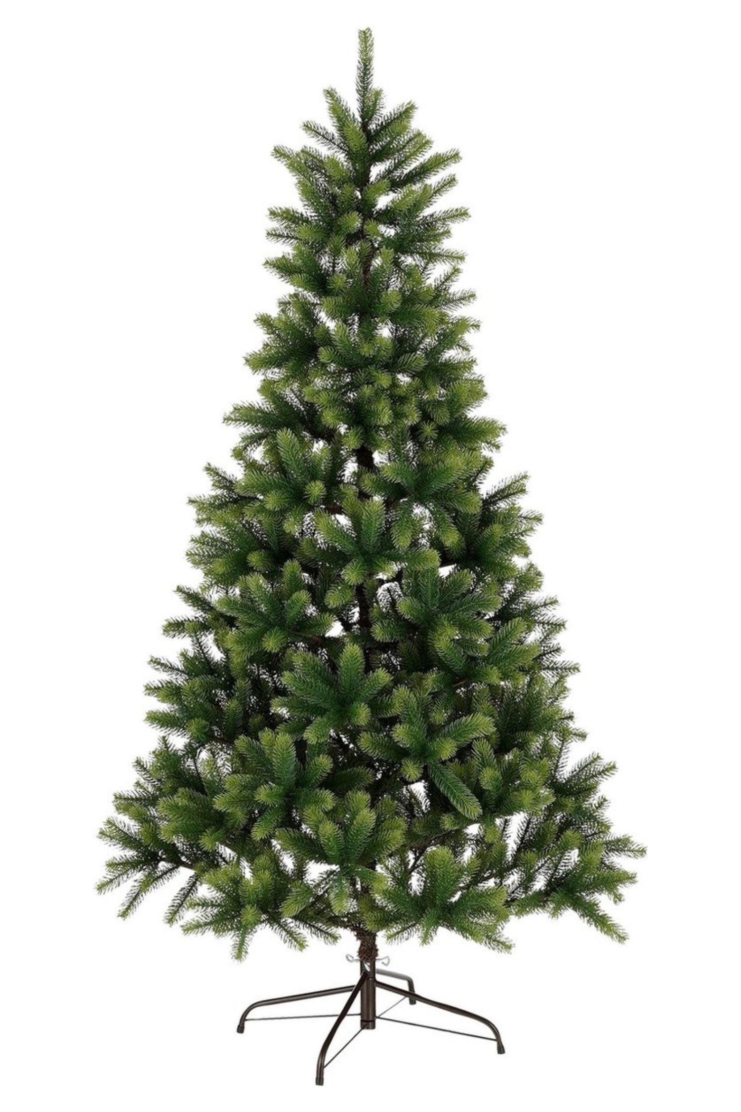 Ein kÃ¼nstlicher Weihnachtsbaum steht aufrecht und verfÃ¼gt Ã¼ber grÃ¼ne Tannenzweige, die dicht mit langen, schimmernden silbernen LamettafÃ¤den geschmÃ¼ckt sind. Die silbernen LamettafÃ¤den hÃ¤ngen senkrecht von der Spitze bis zu den unteren Zweigen herab und verdecken das grÃ¼ne Nadelwerk teilweise.