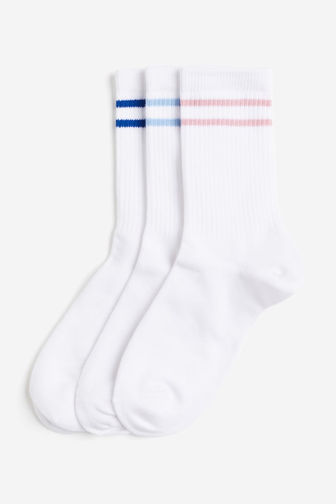 3-pack DryMove™ sports socks - White/Striped/White/Black/Black/Striped/Dark blue/Striped - 1