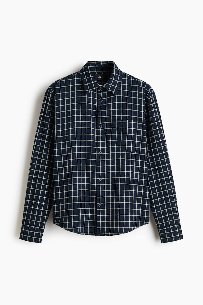 Relaxed-Fit Flannel Shirt - Dark blue/checked - 1