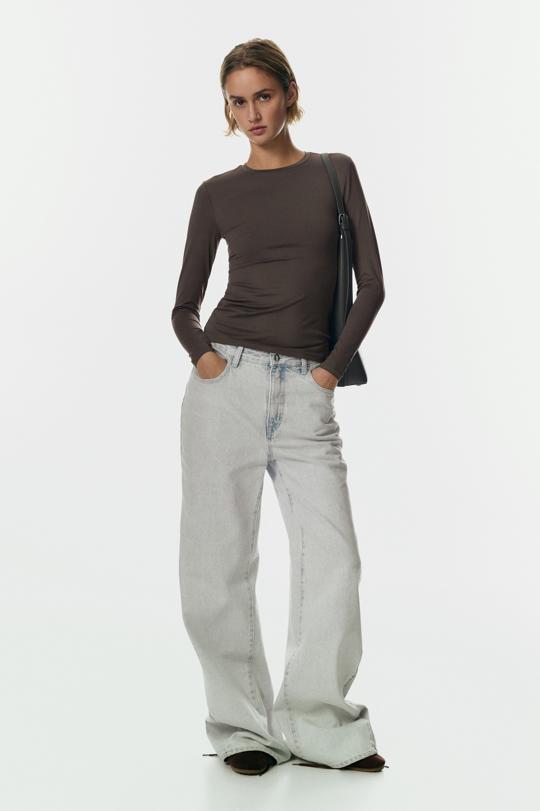 Prikaži veću sliku: Bluza dugih rukava od mikrofibera - Tamna sivobež - Ladies | H&M RS 1