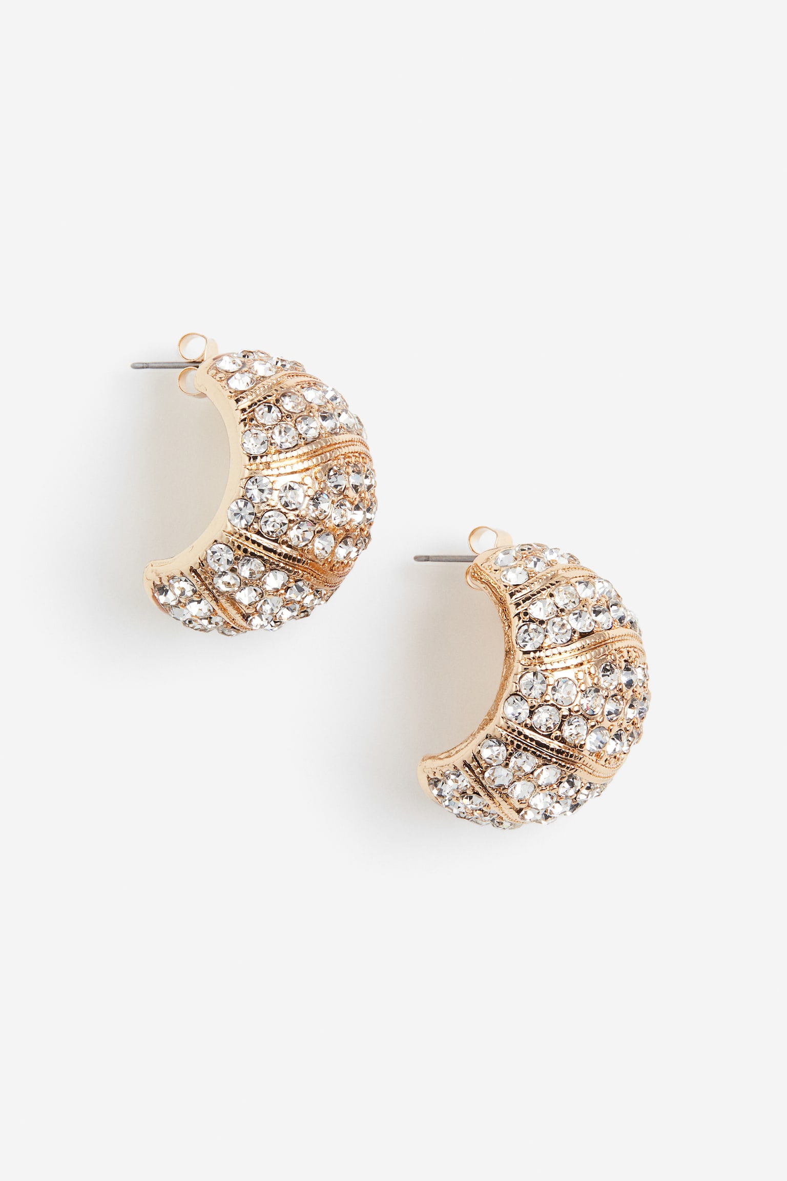 Wide rhinestone earrings - Gold-coloured - 1