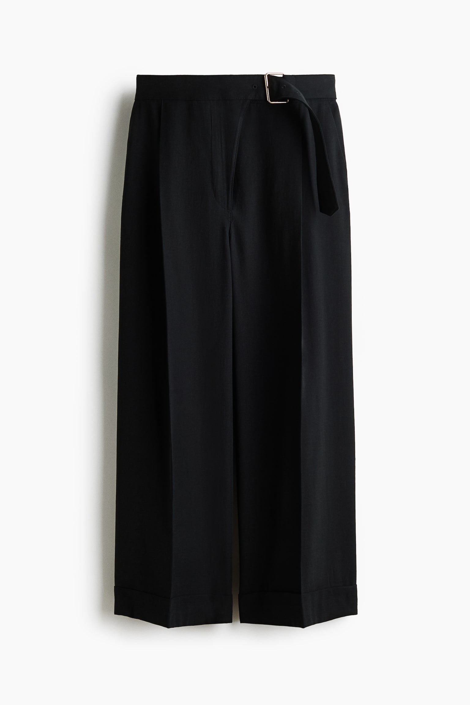 Straight belted trousers - Black/Light beige/Cream