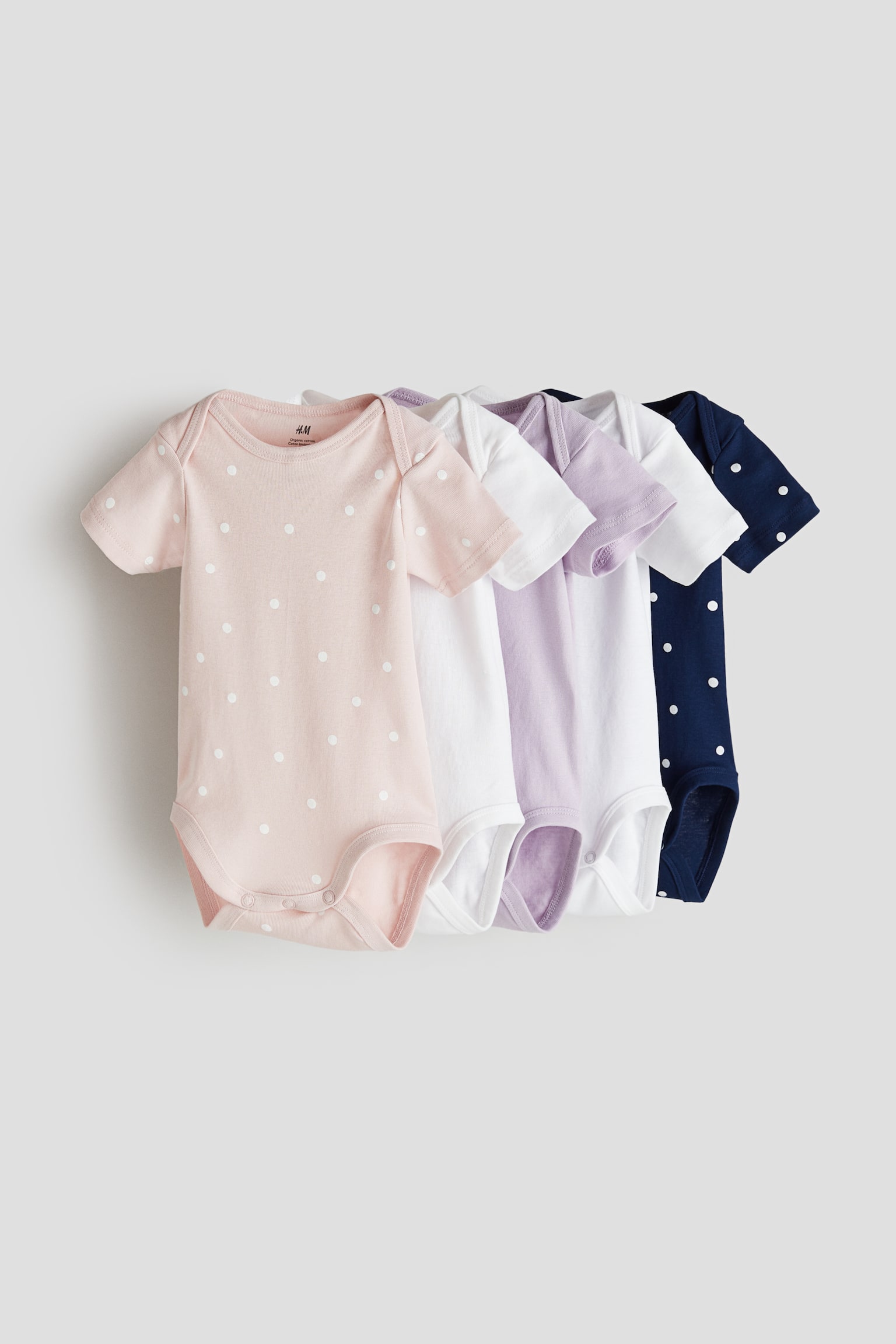 5-pack Cotton Bodysuits - Light pink/Spot/Beige/Turtles/Light green/Bears/Beige/Hearts/Dusty green/Frogs/Dusty pink/Floral/Grey/Clouds/Beige/Stripe/Light Pink/Strawberries/Light yellow/Bee Happy/Light purple/Stripe - 1