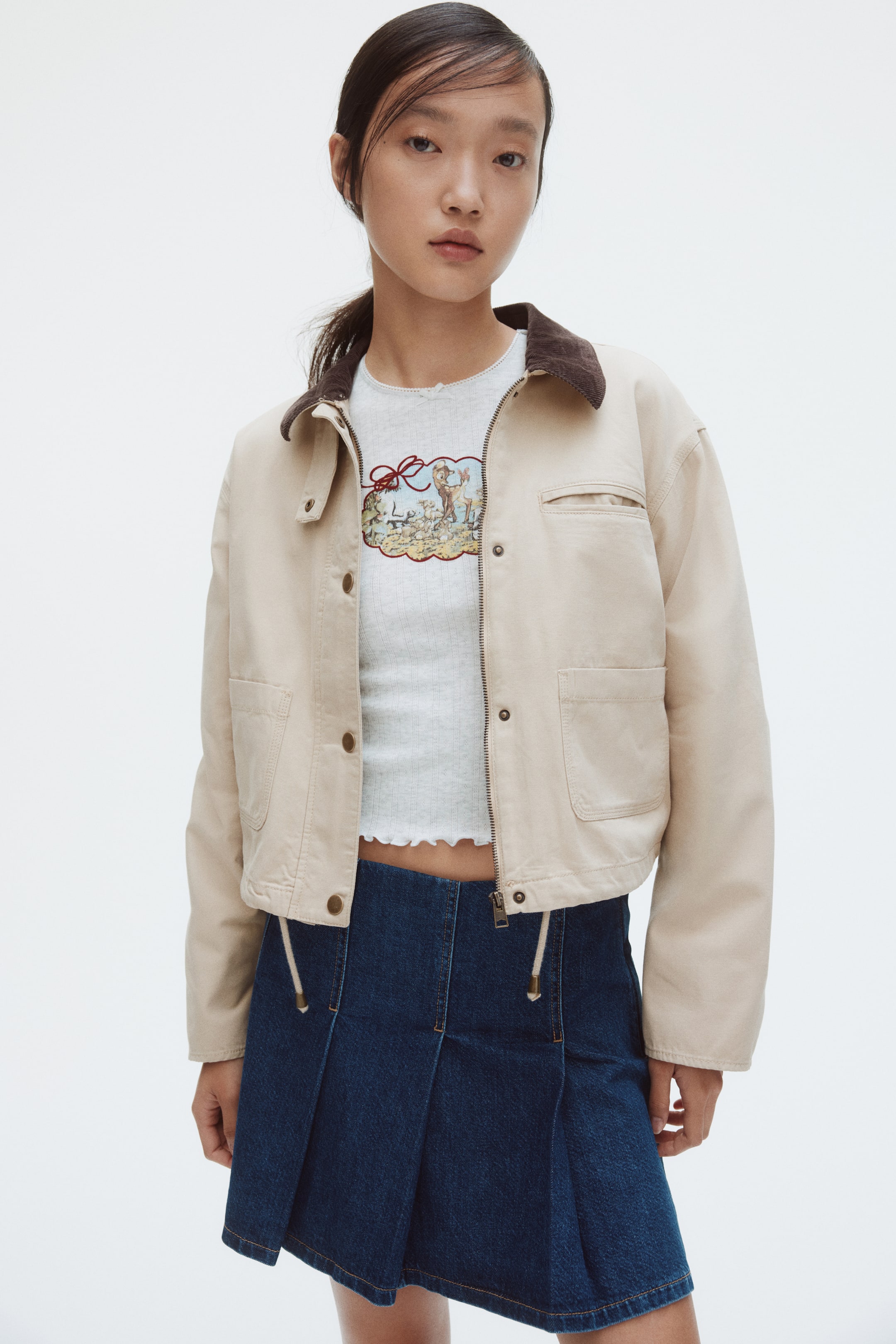 Xem ảnh lớn hơn: Áo cotton jersey - Màu xám nhạt đốm/Bambi - Ladies | H&M VN 2