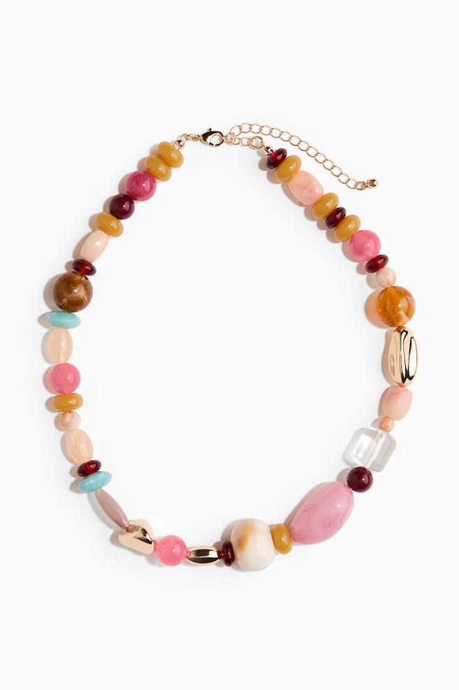 Beaded Necklace - Pink/cream/gold-colored - 1