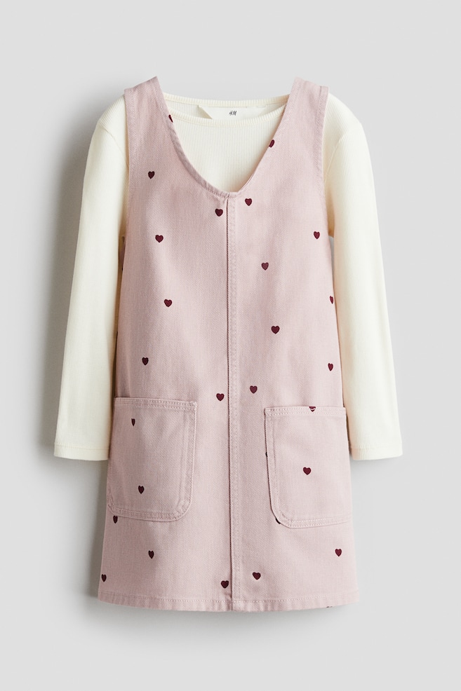 Zweiteiler mit Kleid und Shirt - Rosa/Herzen/Schwarz/Weiß - 1