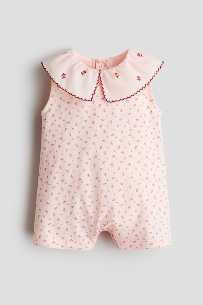 Cotton Romper Suit with Collar - Light pink/floral - 1