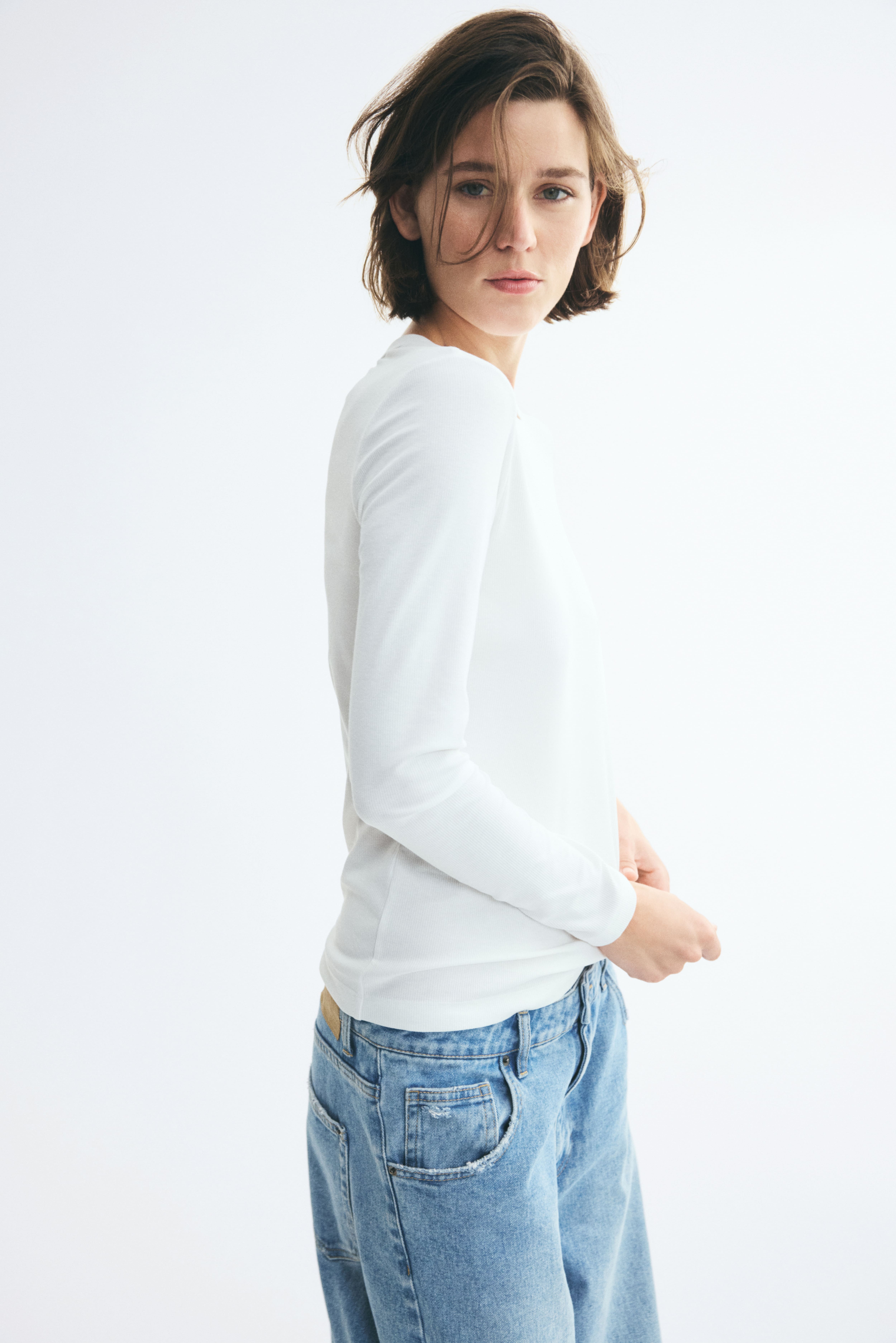 Long-Sleeved Ribbed Top