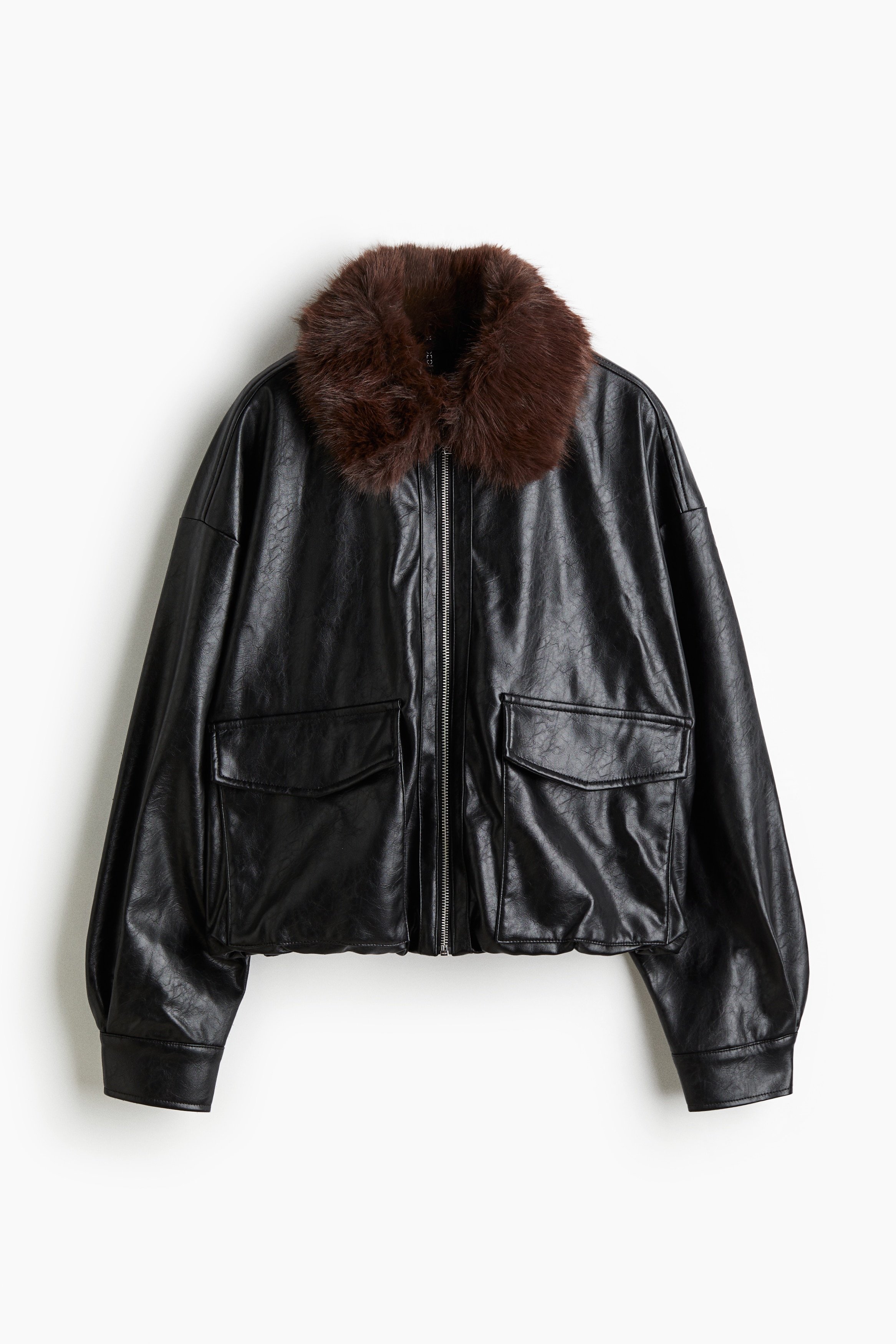 Jacket with Fluffy Collar - Black/brown/Brown