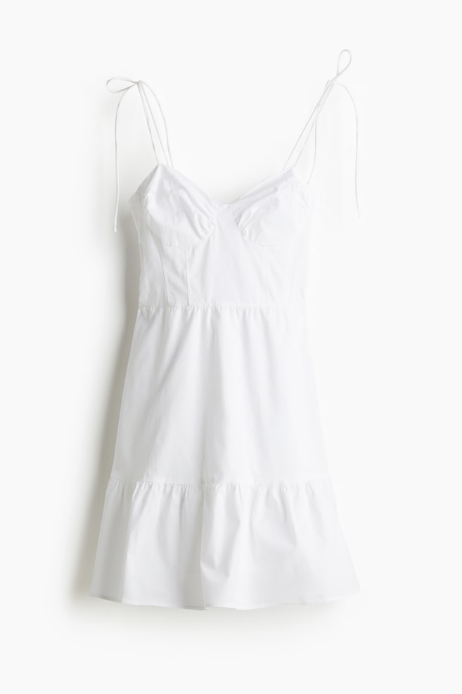 Popelinekleid mit Bindeträgern - Weiß/Schwarz - 1
