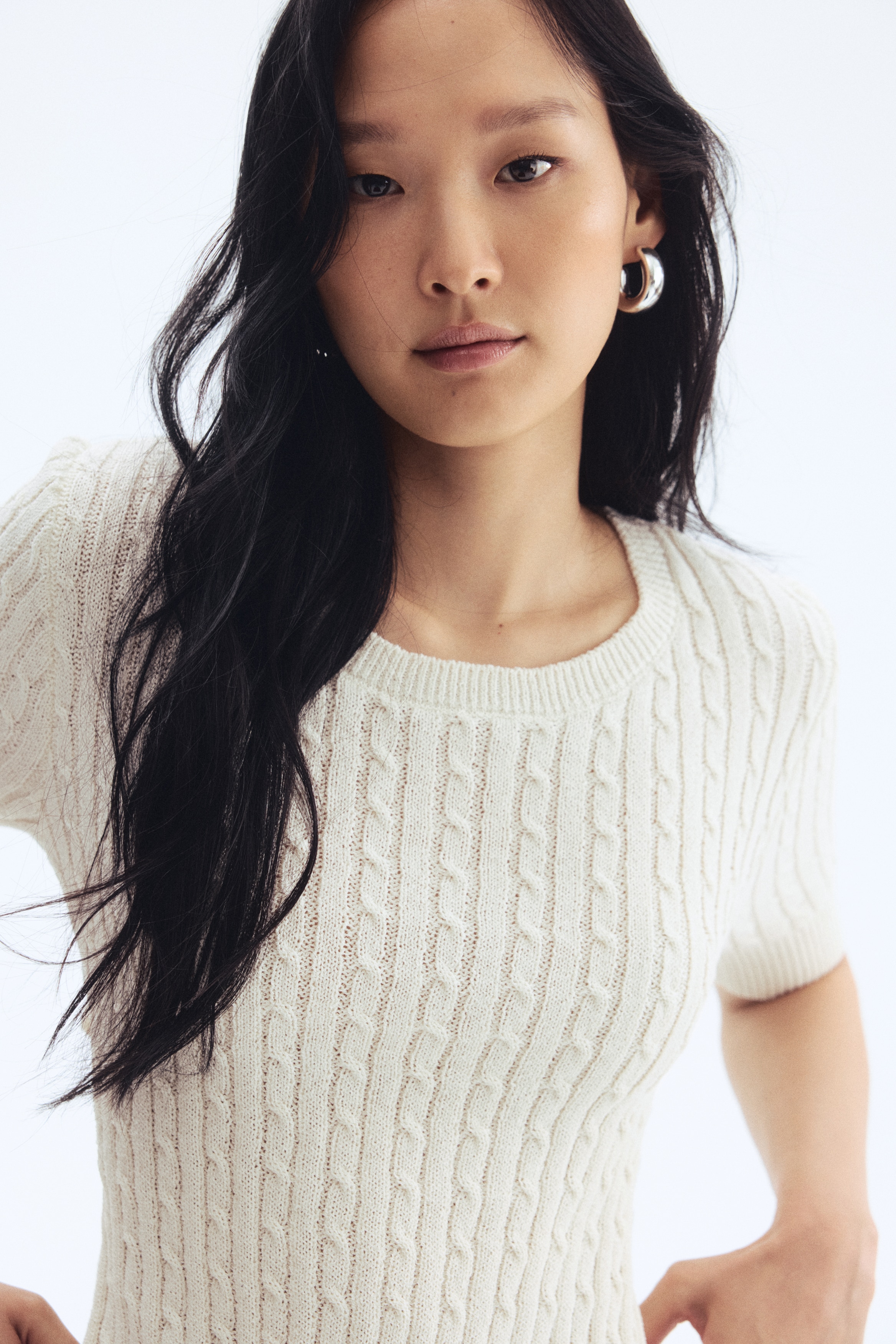 Femme - Cable-knit top Crème - Size: L  - H&M
