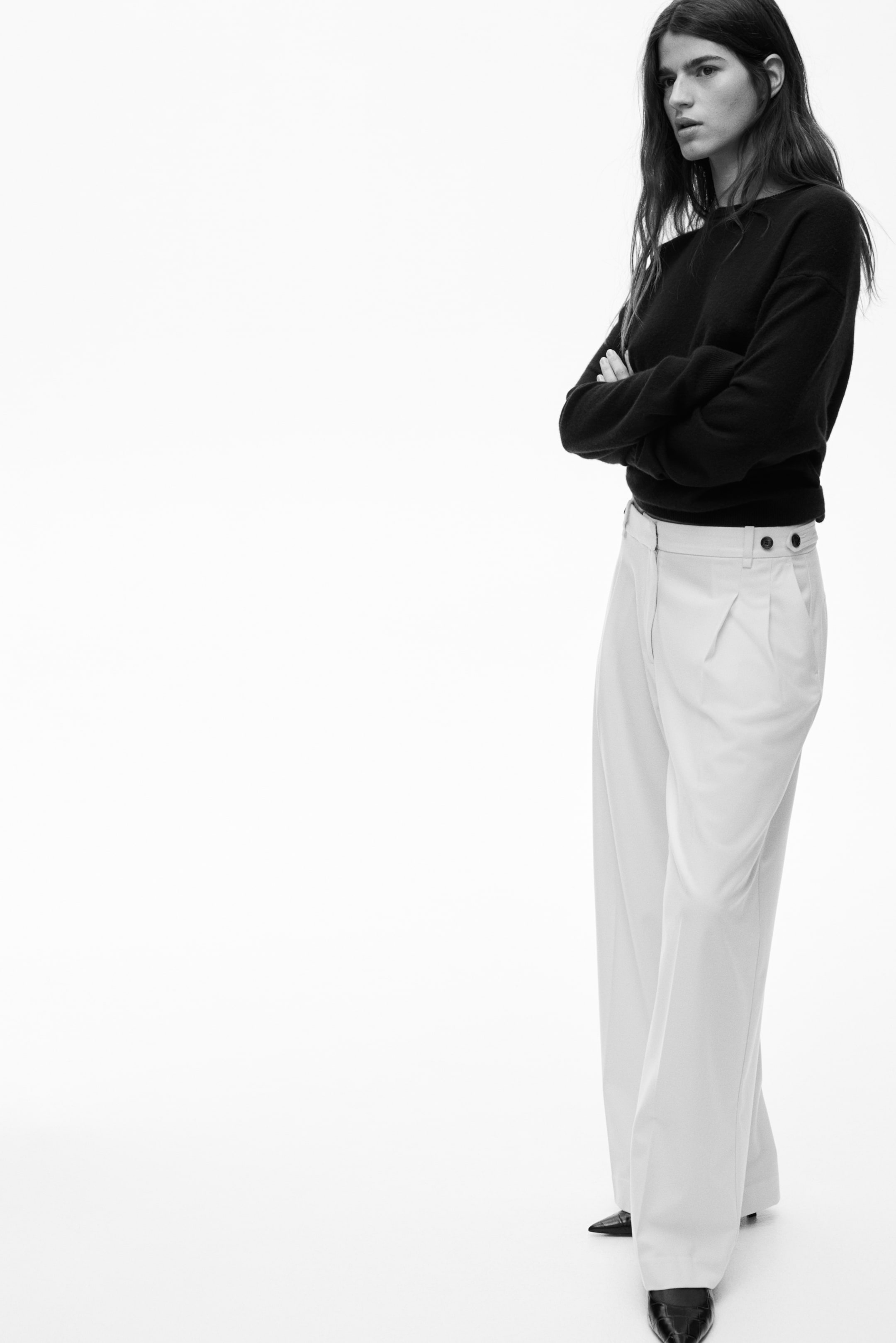 View larger image: Wide tailored trousers - White - Ladies | H&M US 4