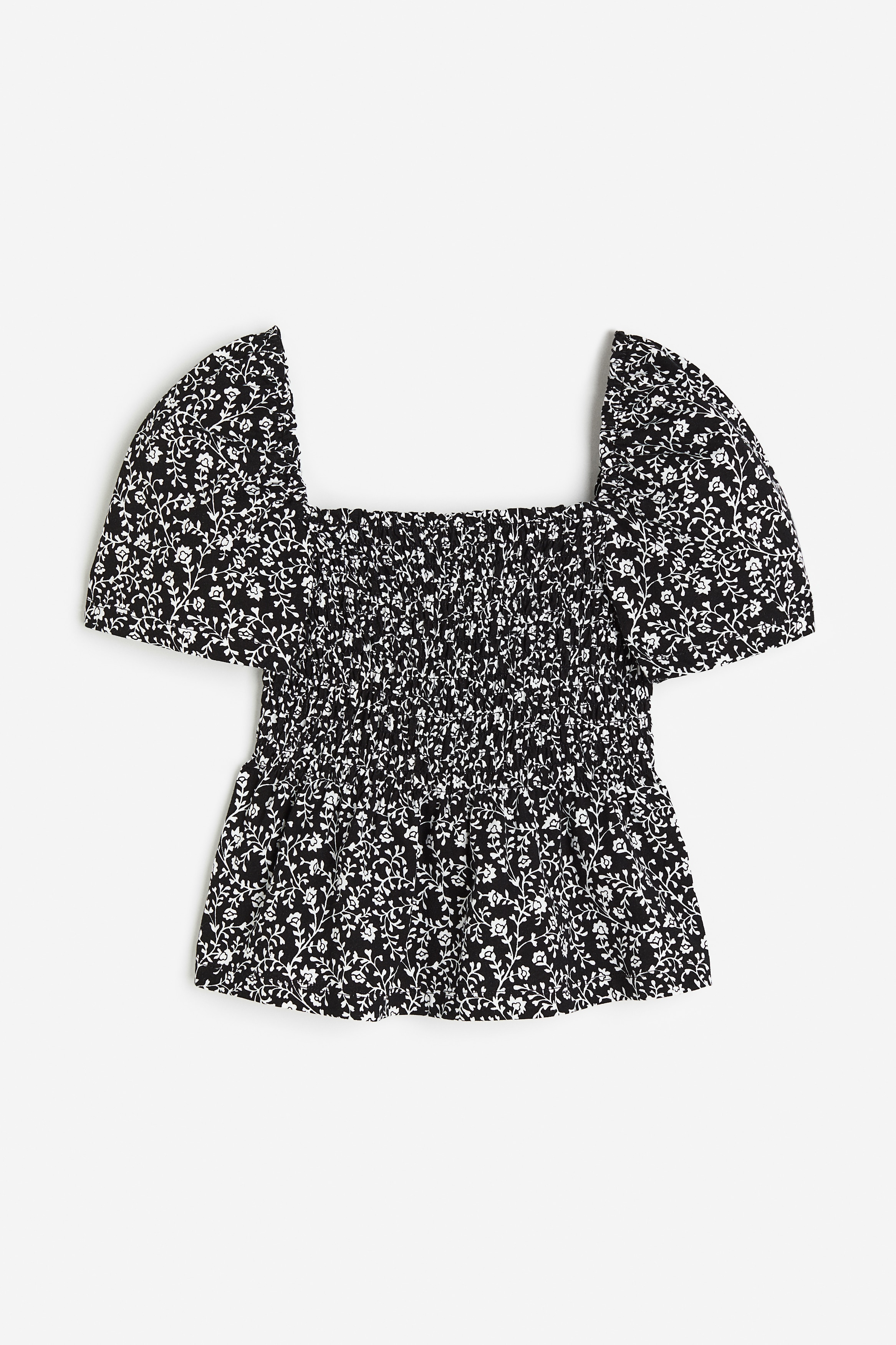 Ladies - Black/White floral Smocked top - Size: XXL  - H&M