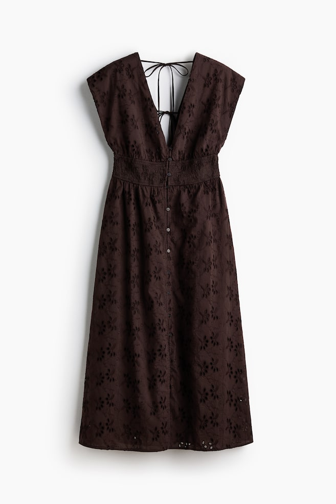 Broderie-anglaise cotton dress - Dark brown/Green - 1