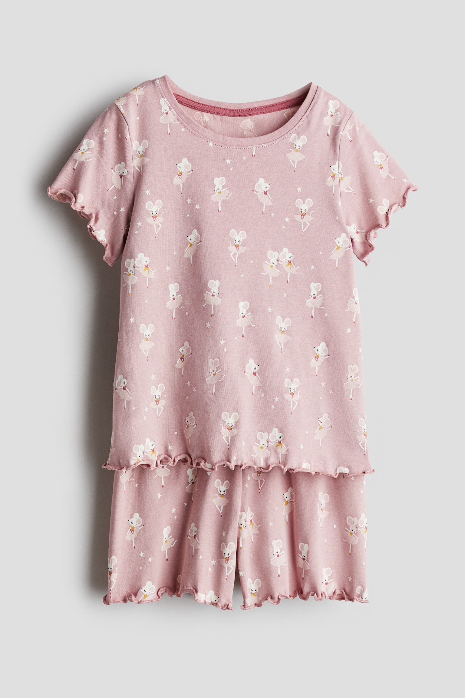 Overlock-detail cotton pyjamas - Light dusty pink/Ballerina mice/White/Blue floral - 1