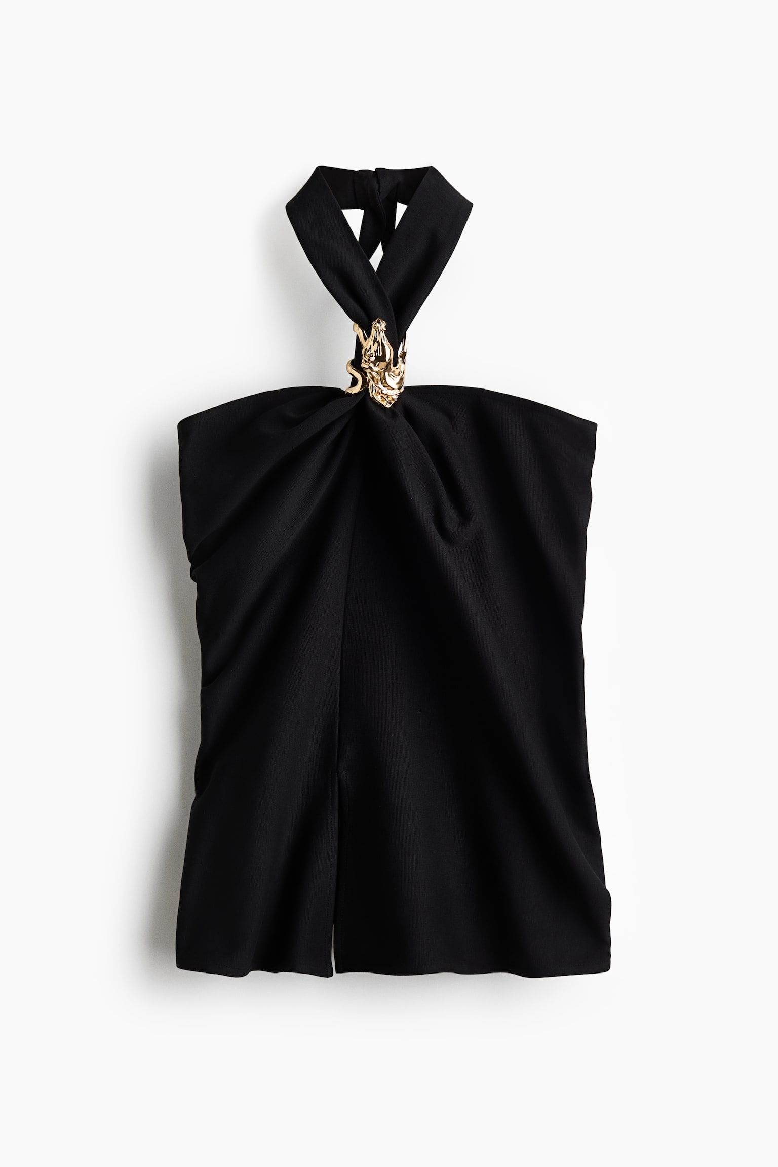 Draped Halterneck Top - Black/Burgundy - 1