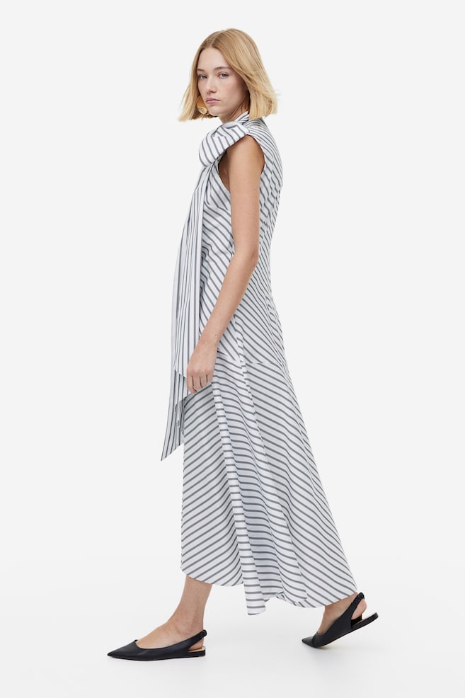 Bow-detail cotton dress - White/Black striped - 7