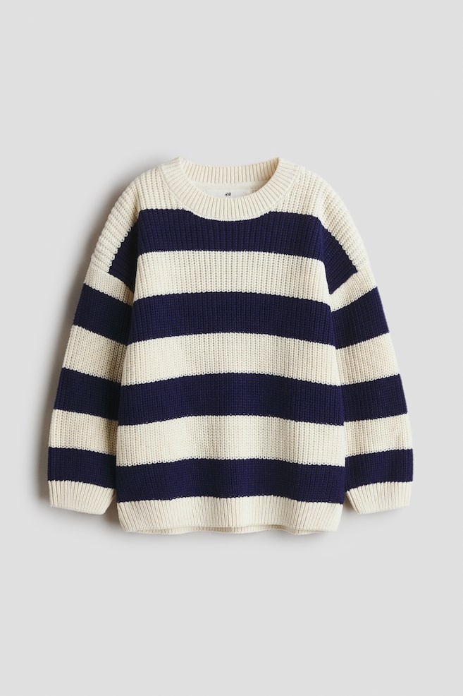 Patent-Knit Sweater - Cream/navy blue - 1