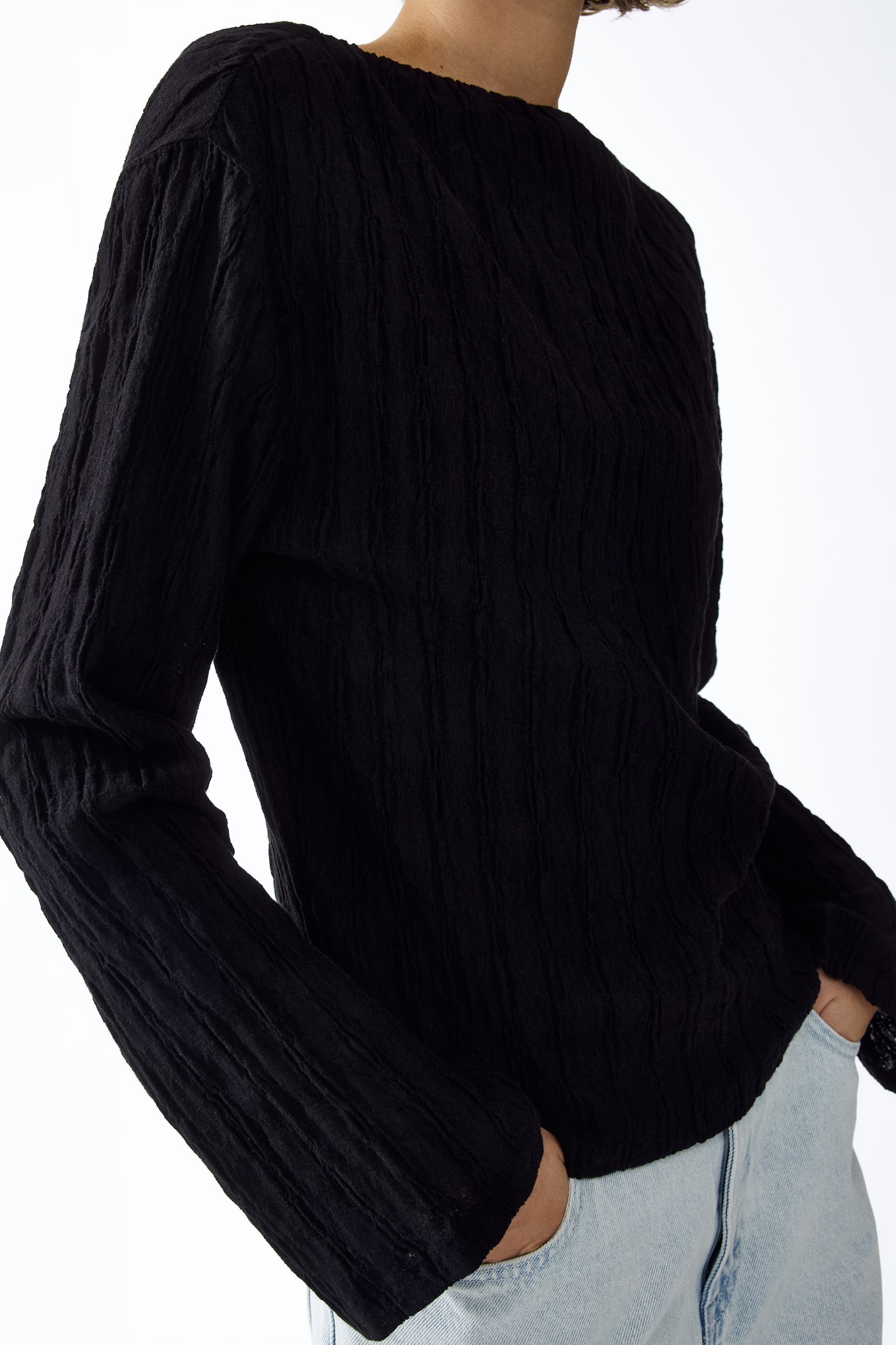 חולצה עם צווארון סירה - שחור/קרם/חום כהה - 5