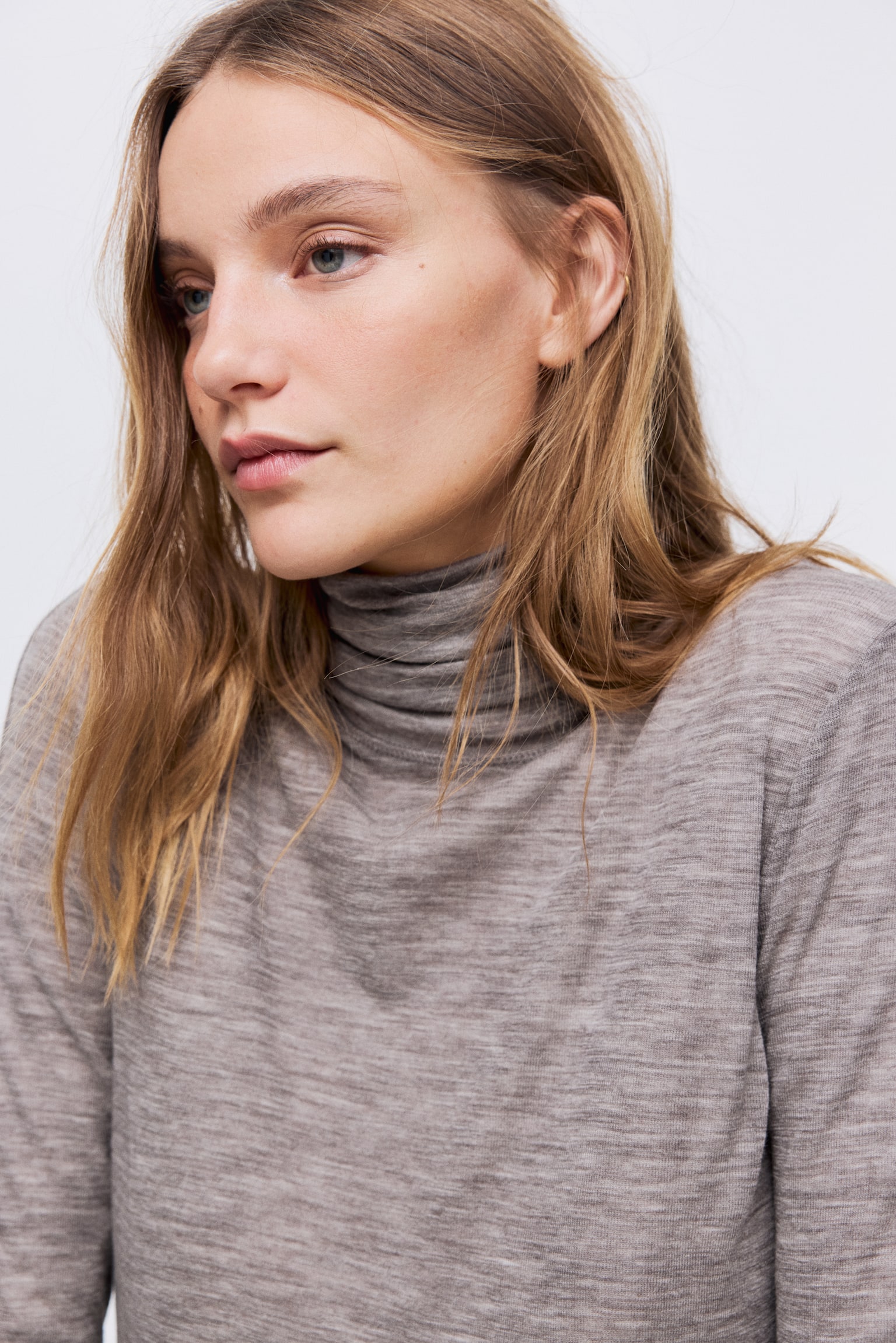 Wool polo neck top - Dark mole marl/Black/Grey marl/Olive green/Light greige marl - 5