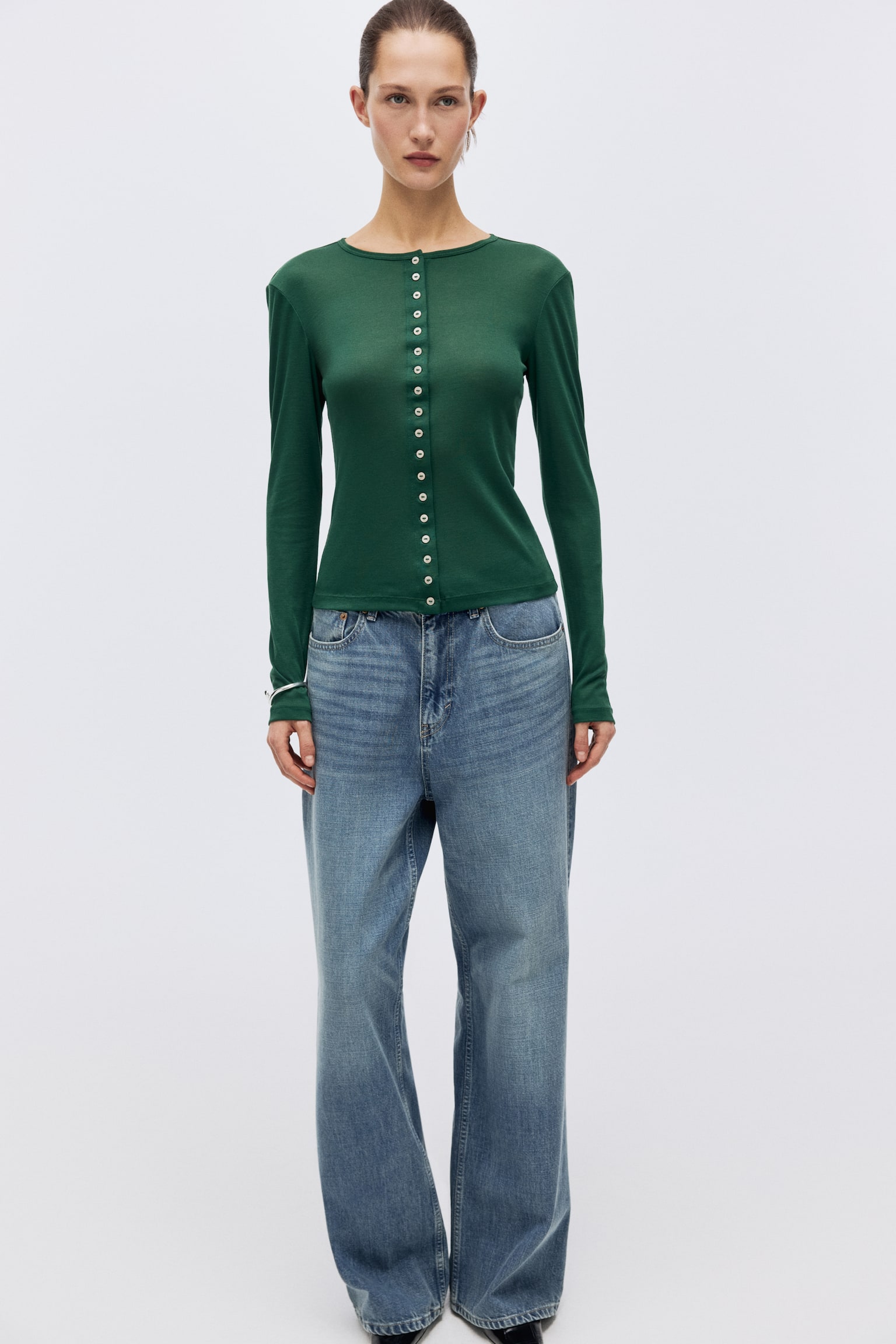 Sheer cardigan - Dark green/Dark grey marl/Dark beige - 1