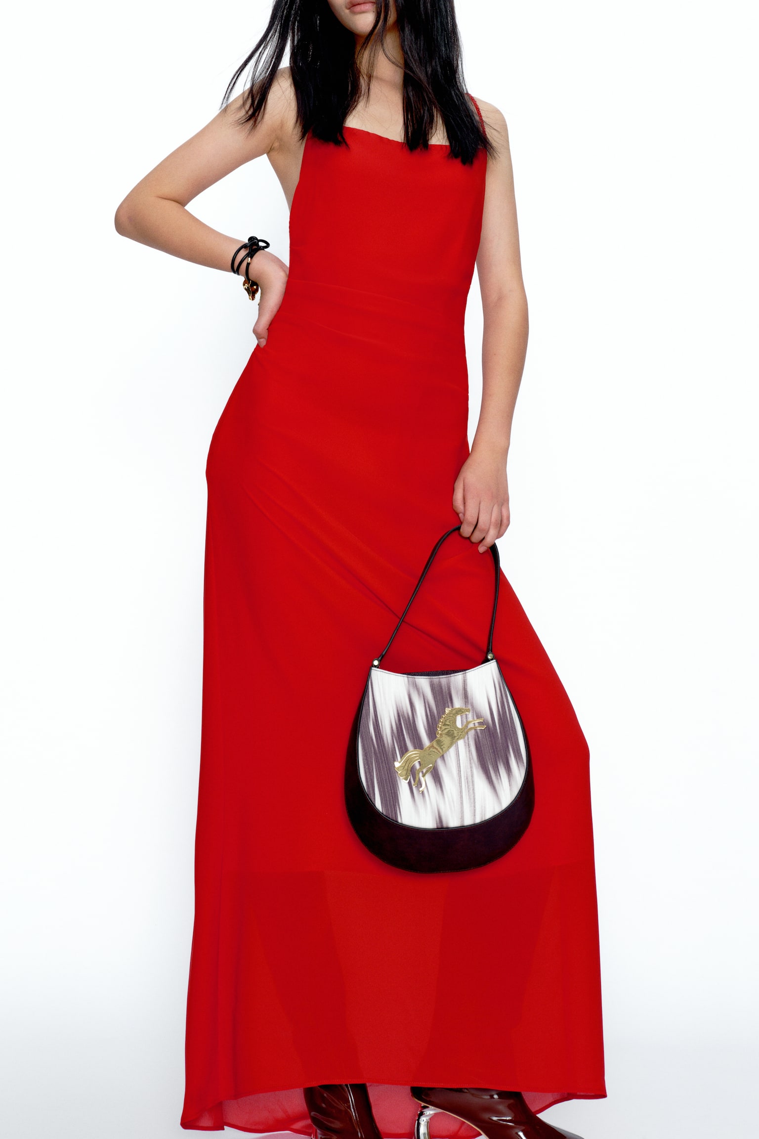 배지 디테일 핸드백 - 다크 퍼플/패턴/버건디 - 3