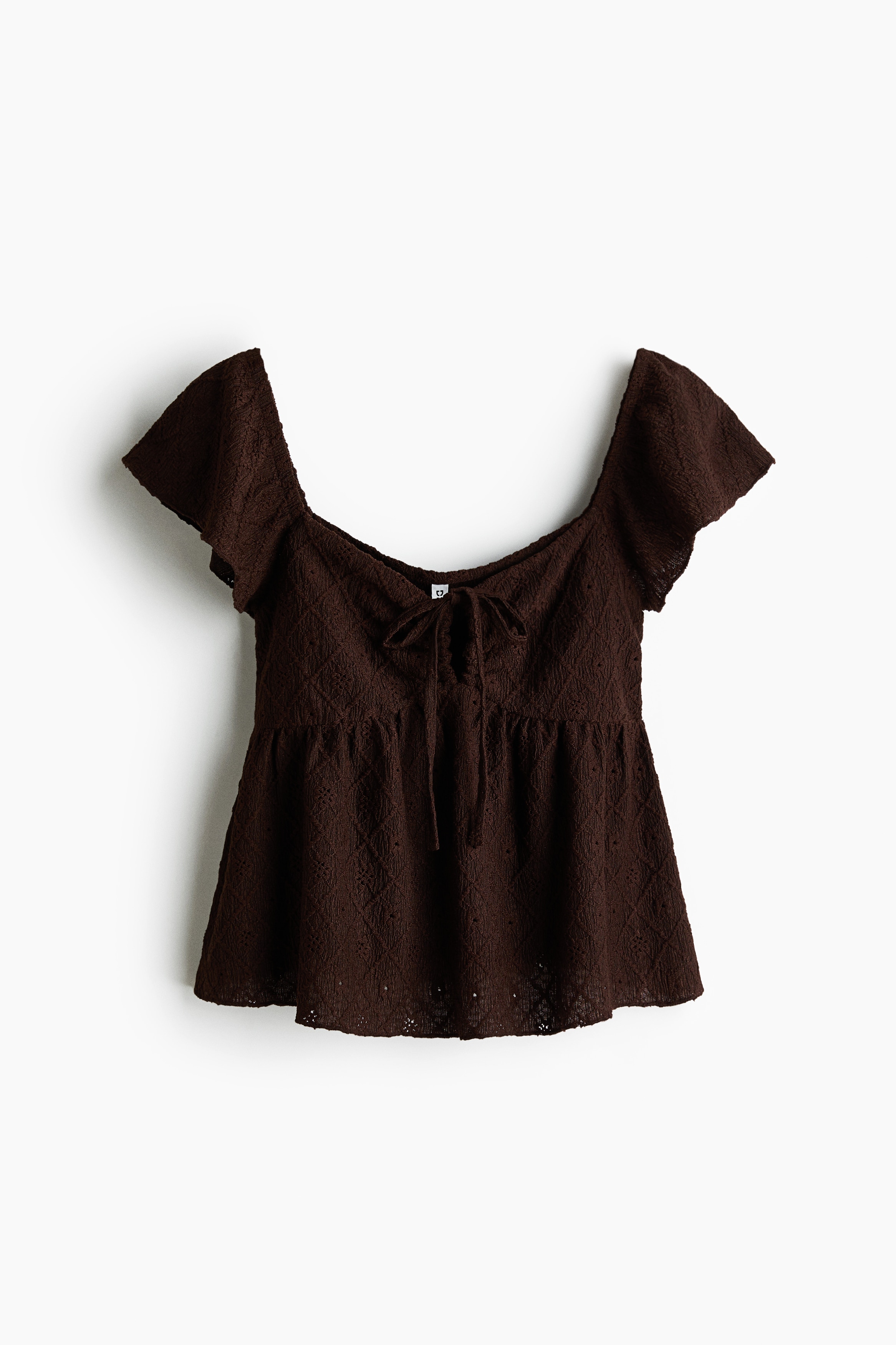 Blouse en jersey pointelle - Brun foncé/Bleu clair/Blanc