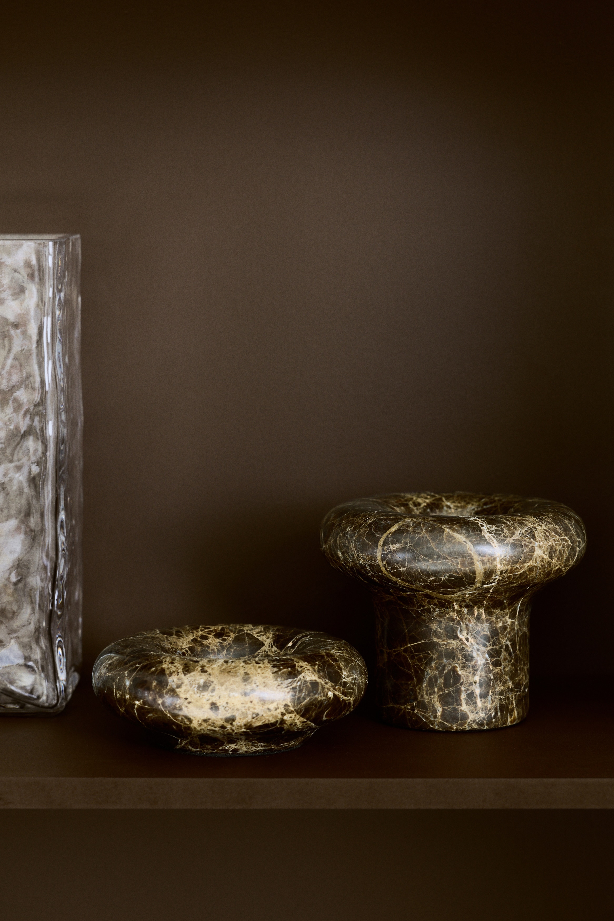 Marble candle holder - Brown/Marbled/Light beige/Marbled