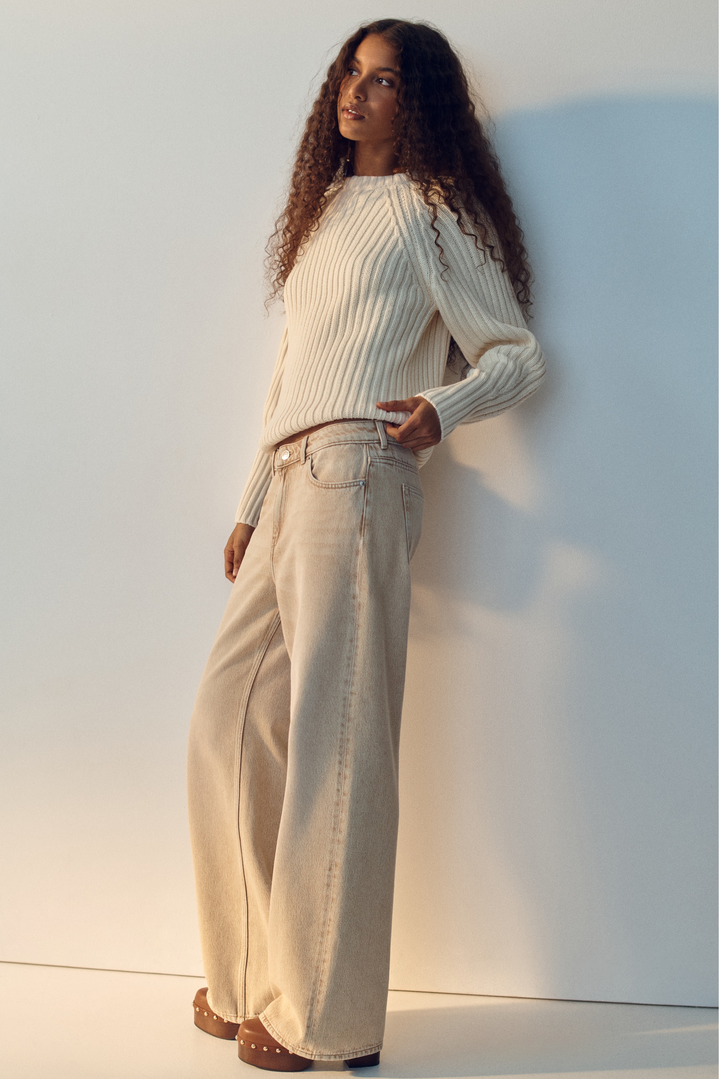 Baggy Regular Waist Jeans - Svetlobež/Bela/Isprana teksas plava/Svetlosiva