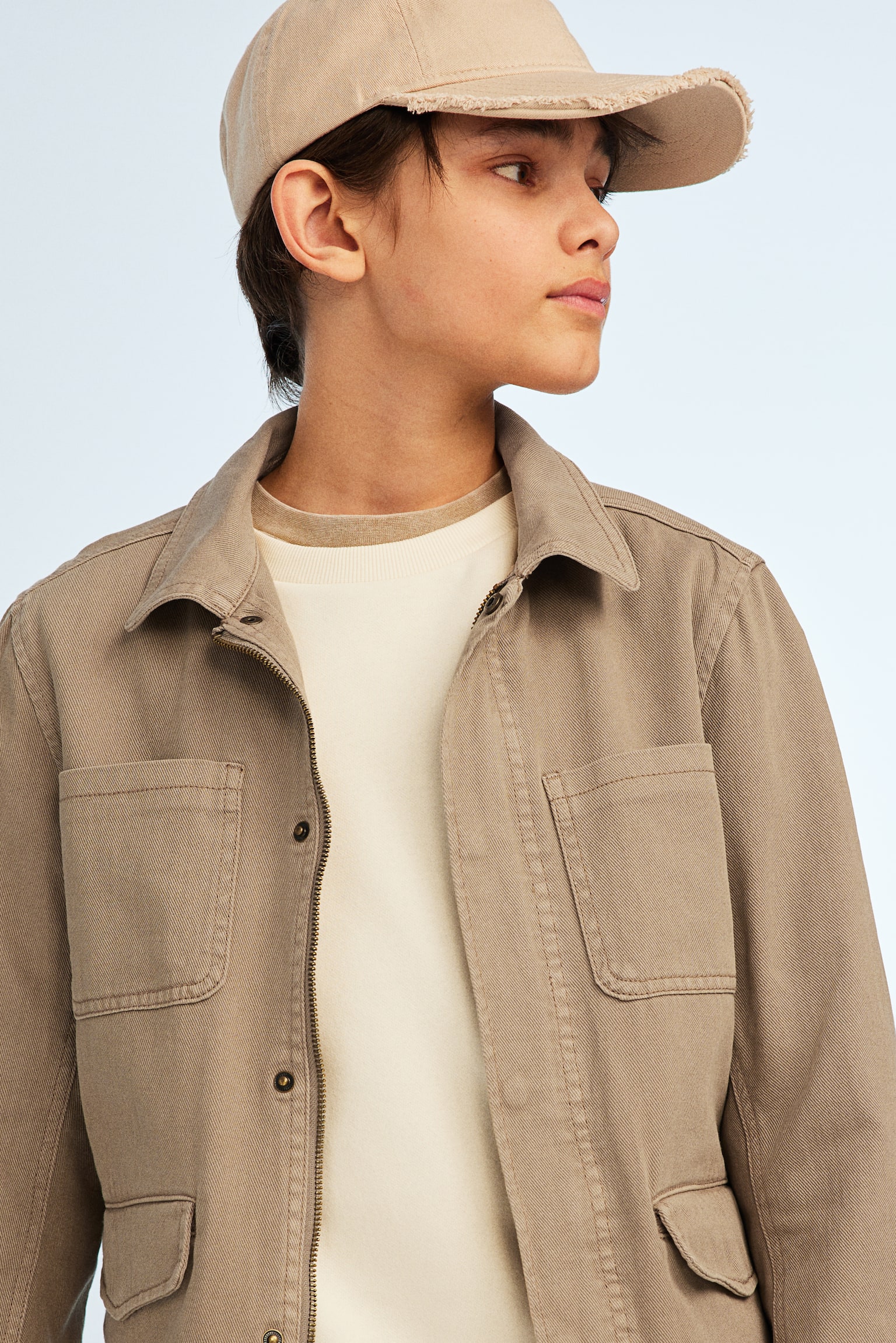 Cotton Twill Shirt Jacket - Beige/Khaki green - 5