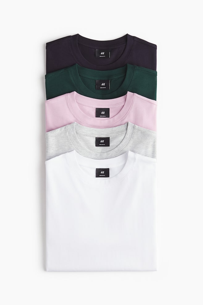 T-shirt Regular Fit 5 pezzi - Grigio scuro/verde bosco/rosa/Blu navy/beige/bianco/Bianco/Marrone/Verde/bianco/nero/blu navy/Nero/Verde kaki scuro/arancione/Nero/bianco/viola chiaro/Blu navy/grigio/Blu petrolio scuro/azzurro - 1