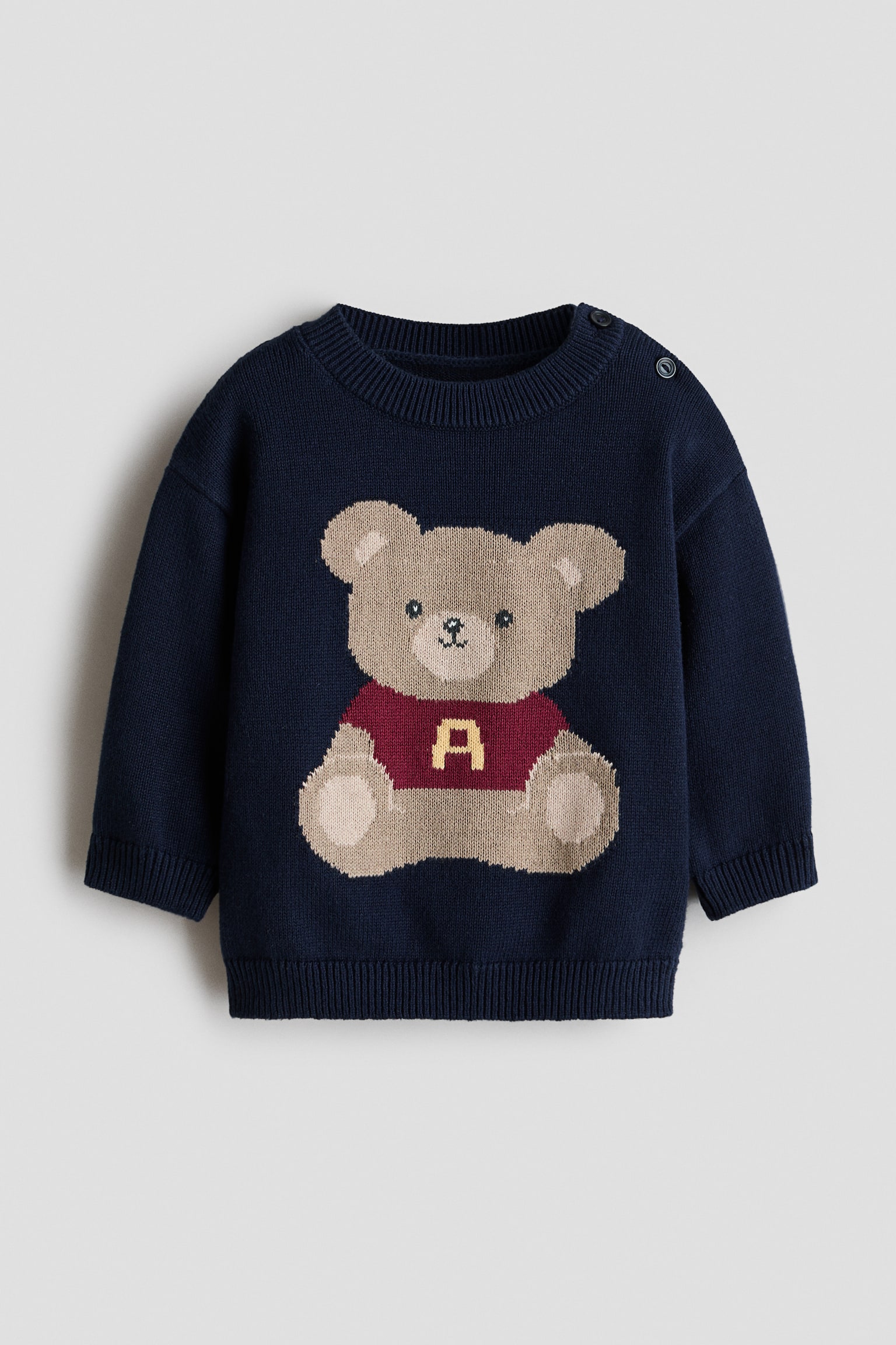 Jacquard-knit cotton jumper - Navy blue/Teddy bear/Light beige/Patterned/Light beige/Blue striped/White/Cars/Dusty blue/Dinosaur/Light beige/Lion/Light beige/Blue striped