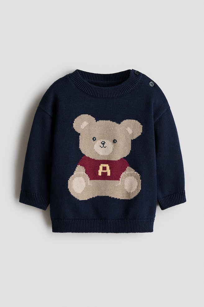 Jersey en punto jacquard de algodón - Azul marino/Oso de peluche/Beige claro/Estampado/Beige claro/Rayas azules/Crema/Bloques de color/Gris jaspeado/Perros/Blanco/Coches/Beige/Rayas marrón - 1