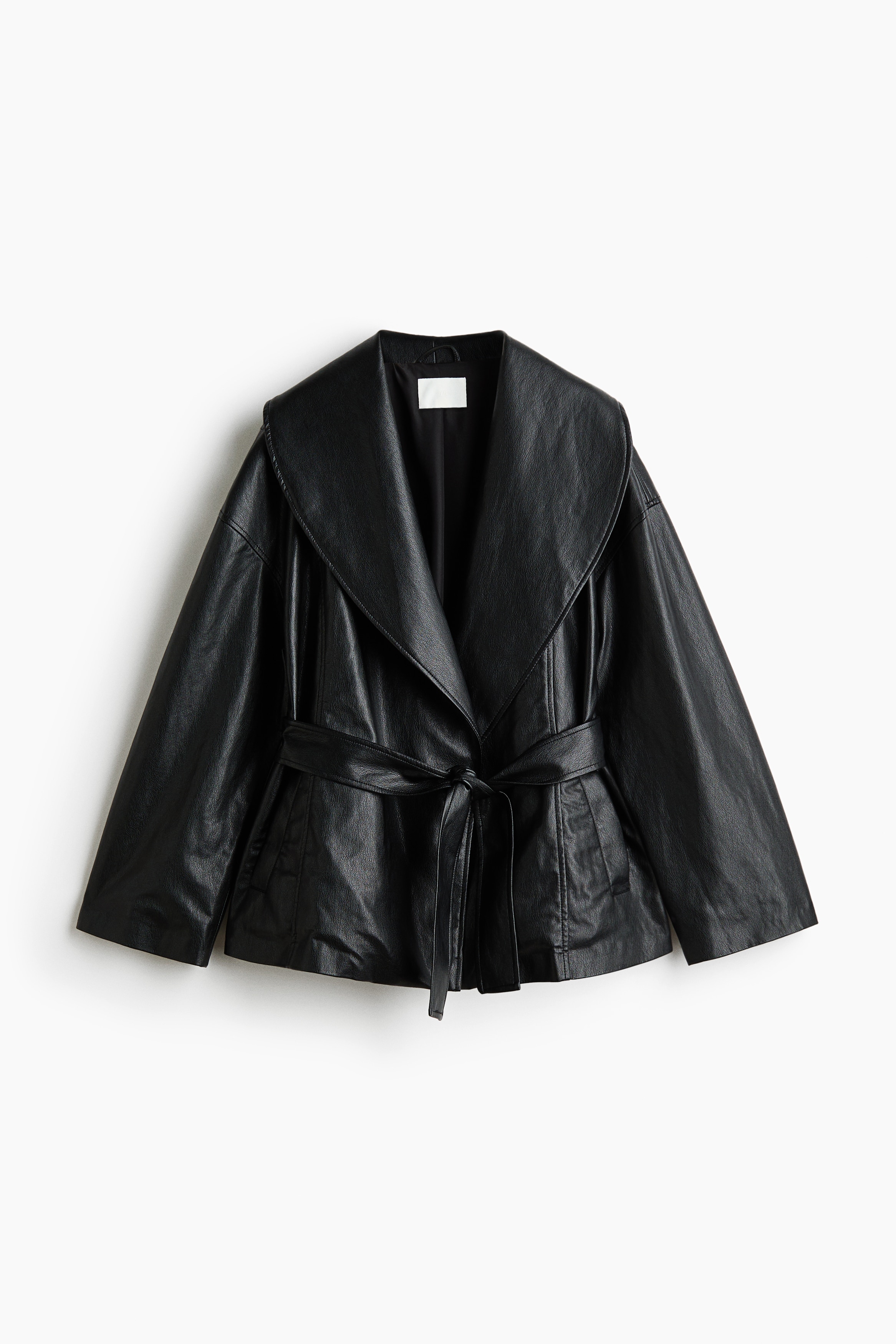 Veste en tissu enduit avec col châle - Noir