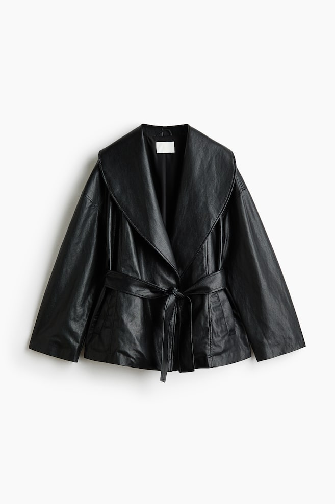 Veste en tissu enduit avec col châle - Noir - 1
