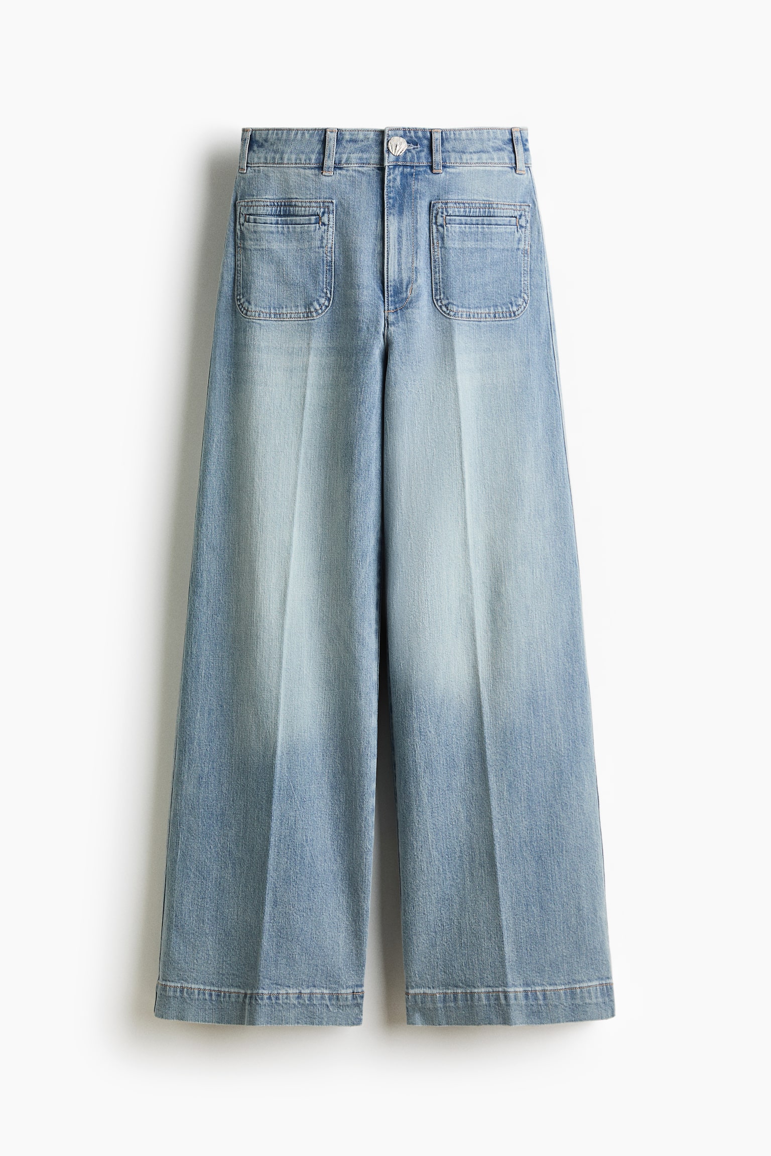 Jean taille haute avec jambes larges - Bleu denim clair/Blanc/Bleu denim foncé/Jaune pâle/Bleu denim - 2