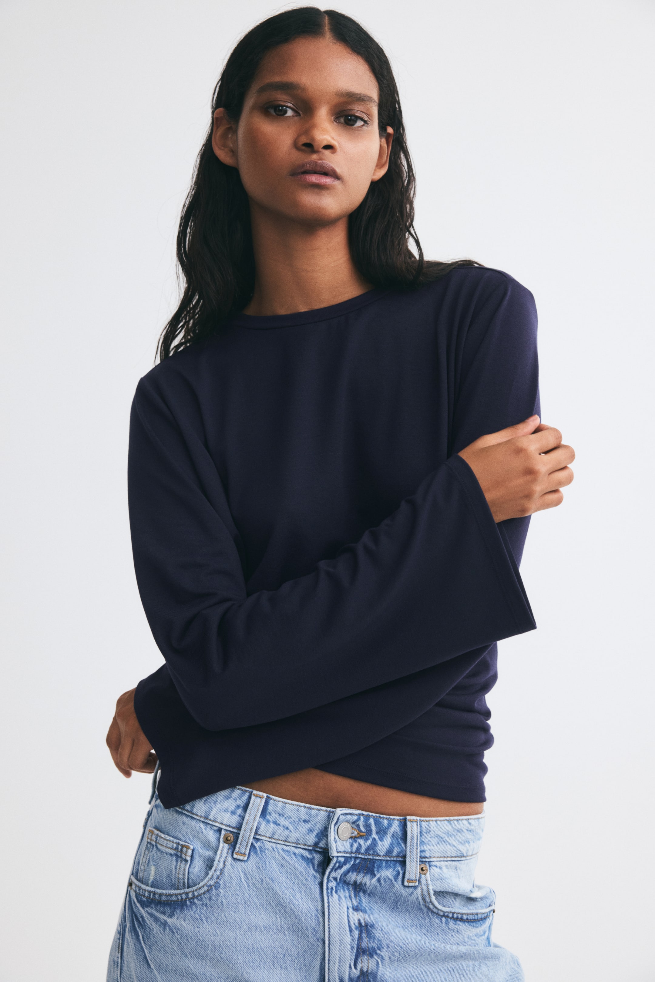 Long-Sleeved Gathered Top