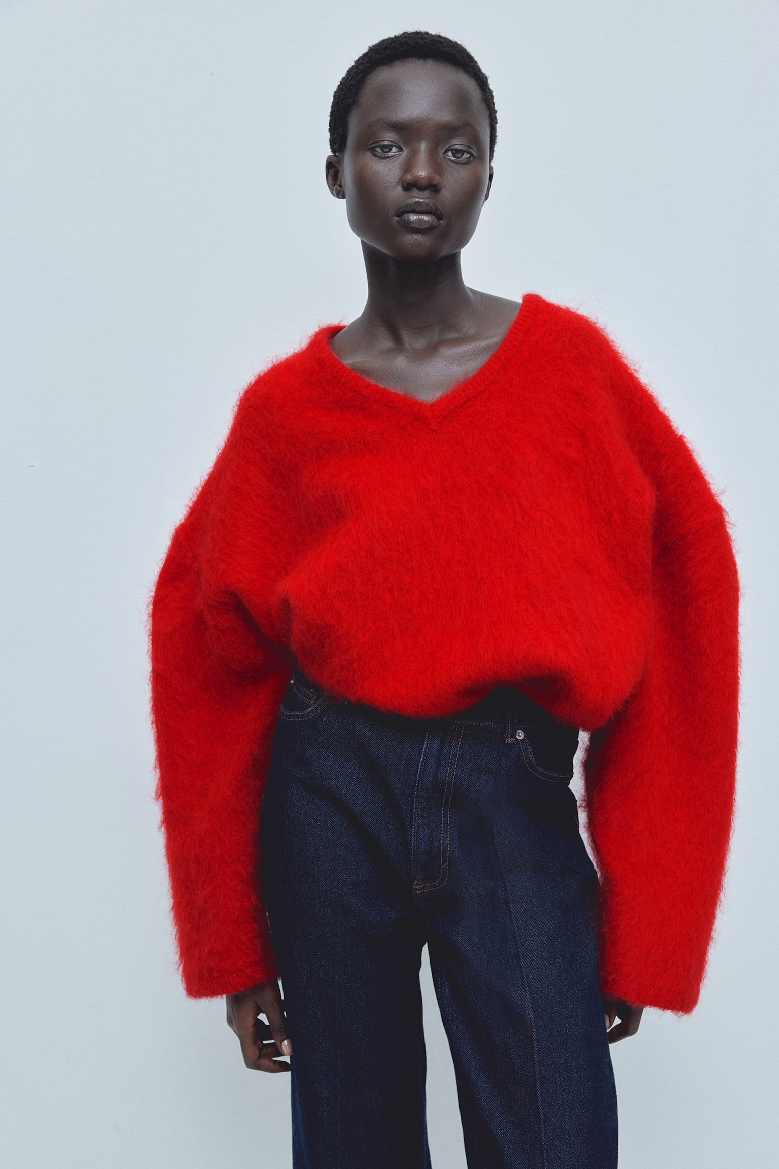 Oversized mohair-blend jumper - Bright red/Navy blue/Dark beige/White - 6